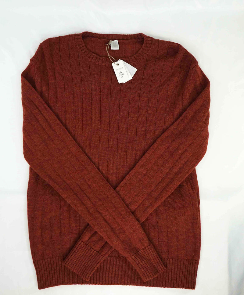 $495 ELEVENTY - *PLATINUM* Rust RIBBED Wool Crewneck Sweater - M