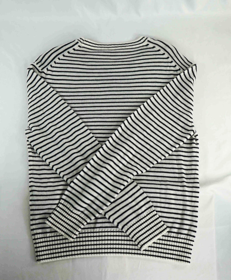 $495 ELEVENTY - Ivory / Navy Stripe Crewneck Wool Sweater - M