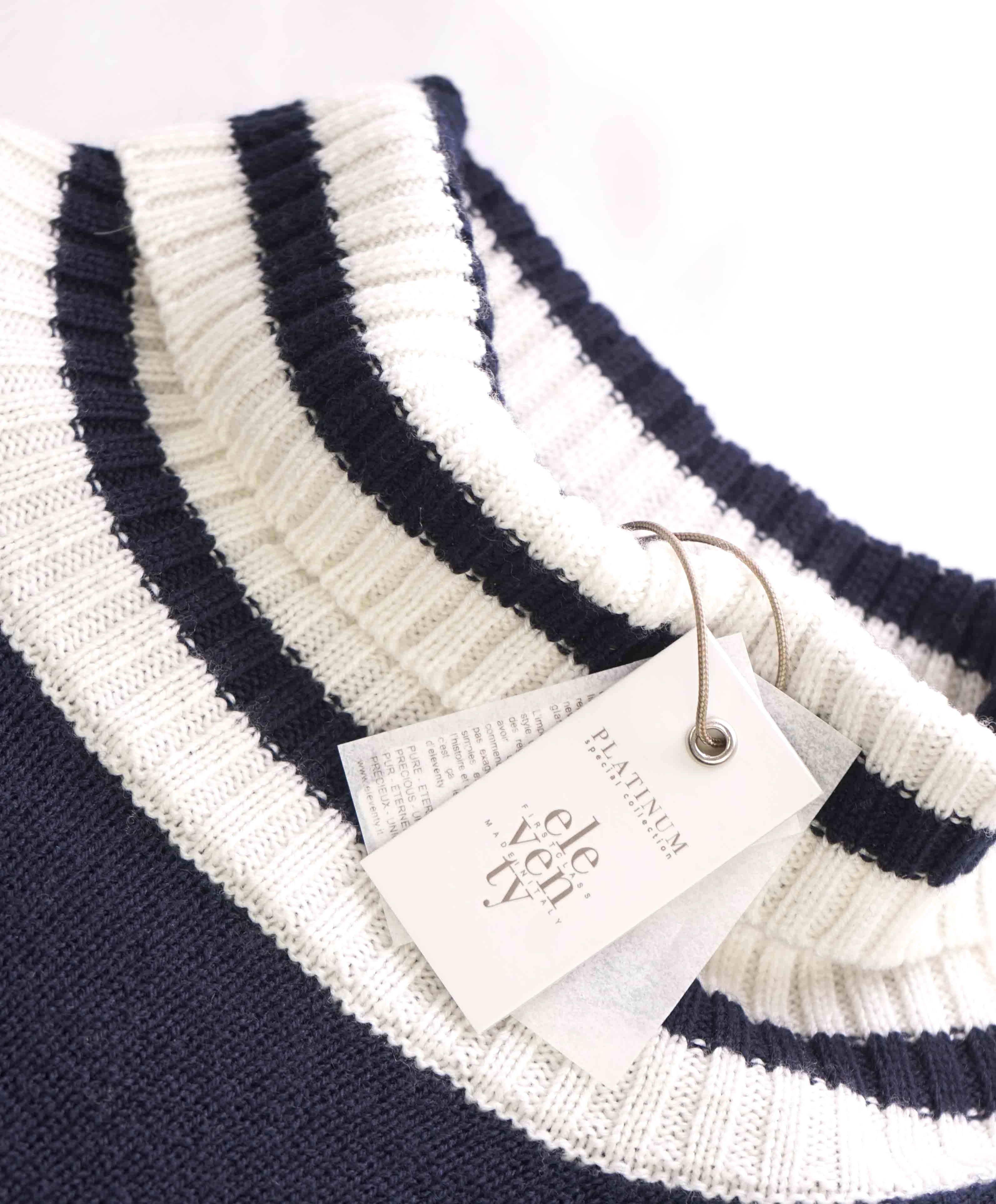 $495 ELEVENTY - Navy / White *PLATINUM* Wool Tipped Turtleneck Sweater - M