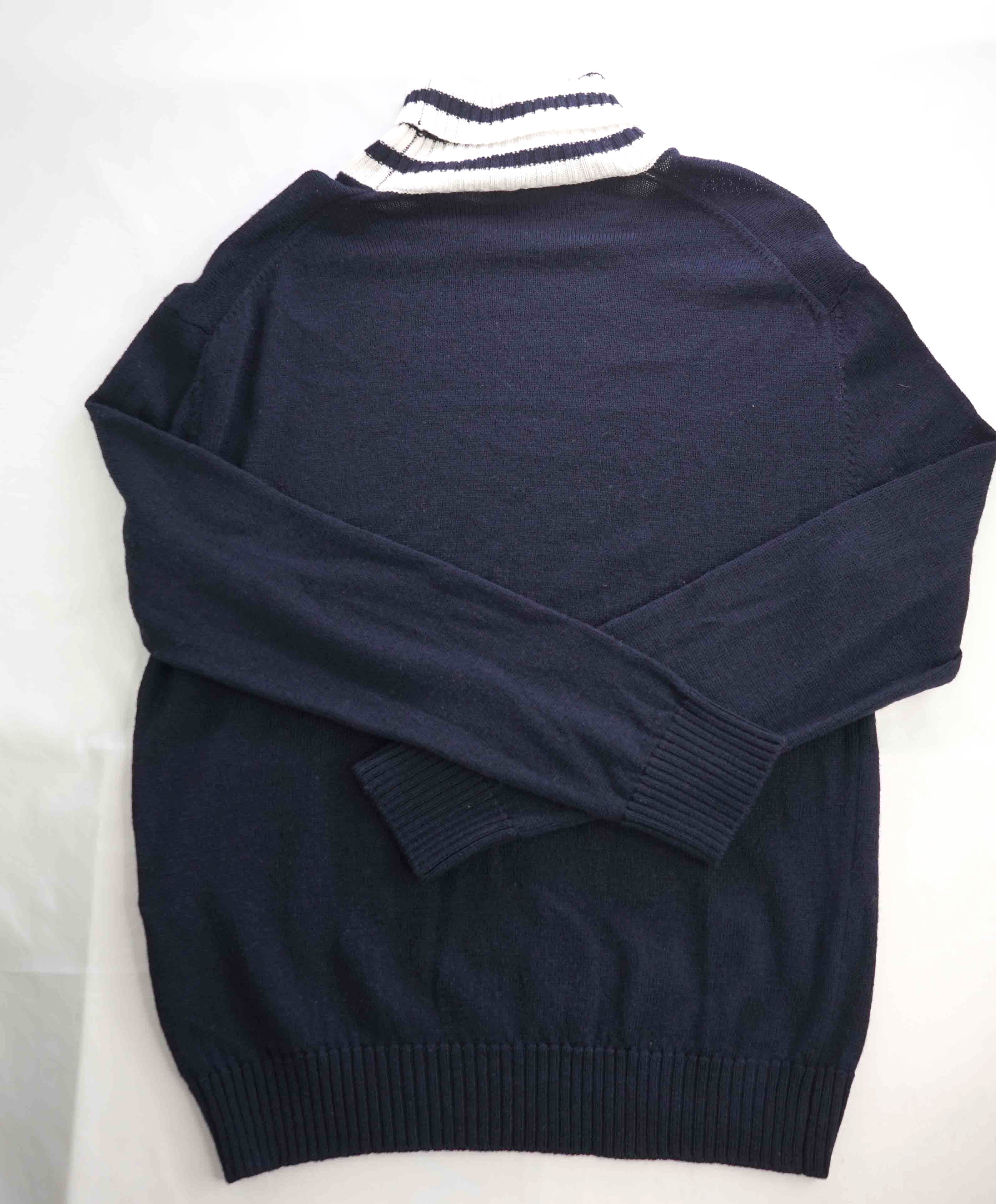 $495 ELEVENTY - Navy / White *PLATINUM* Wool Tipped Turtleneck Sweater - M