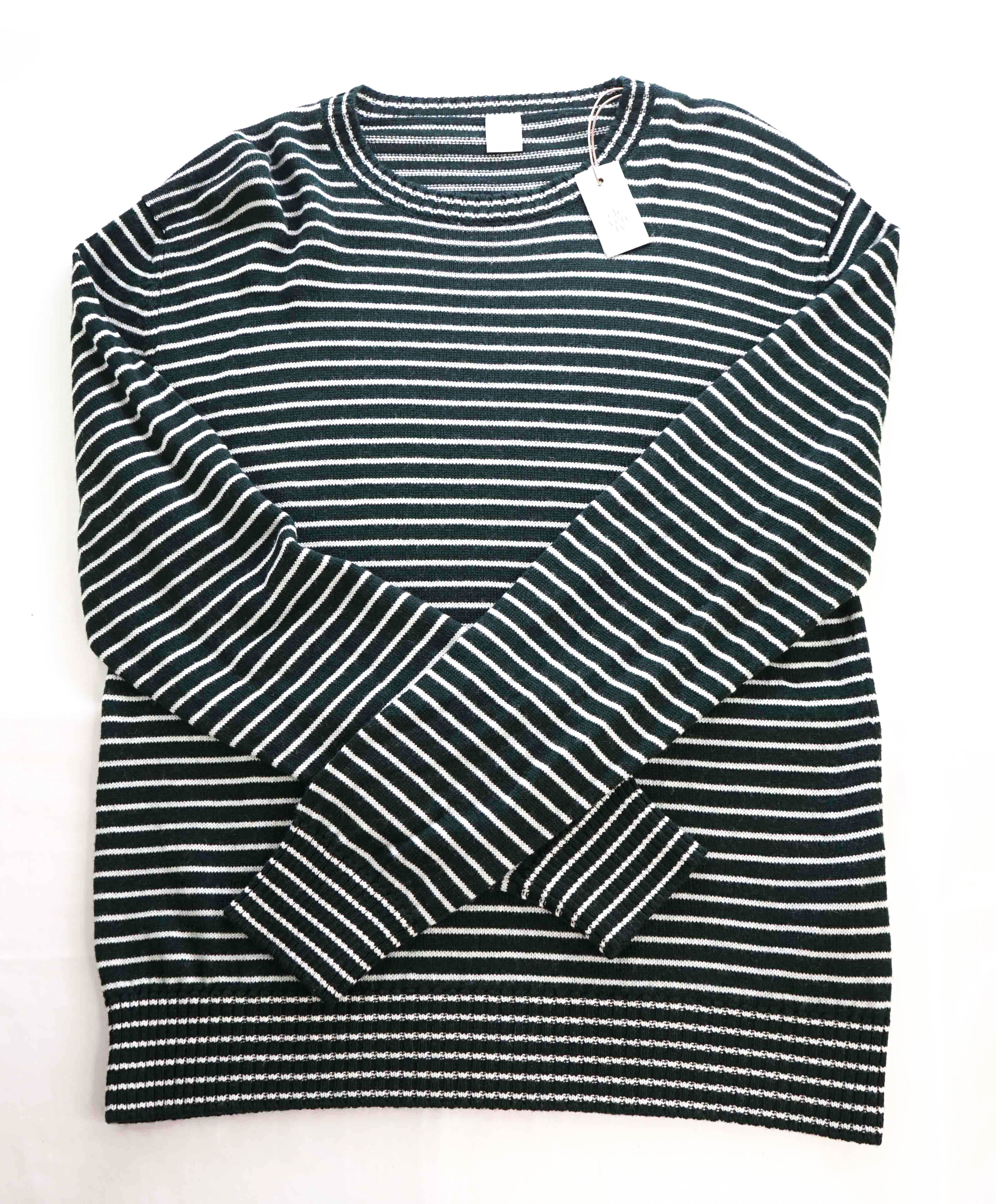 $495 ELEVENTY - Green / Ivory Stripe Crewneck Wool Sweater - M