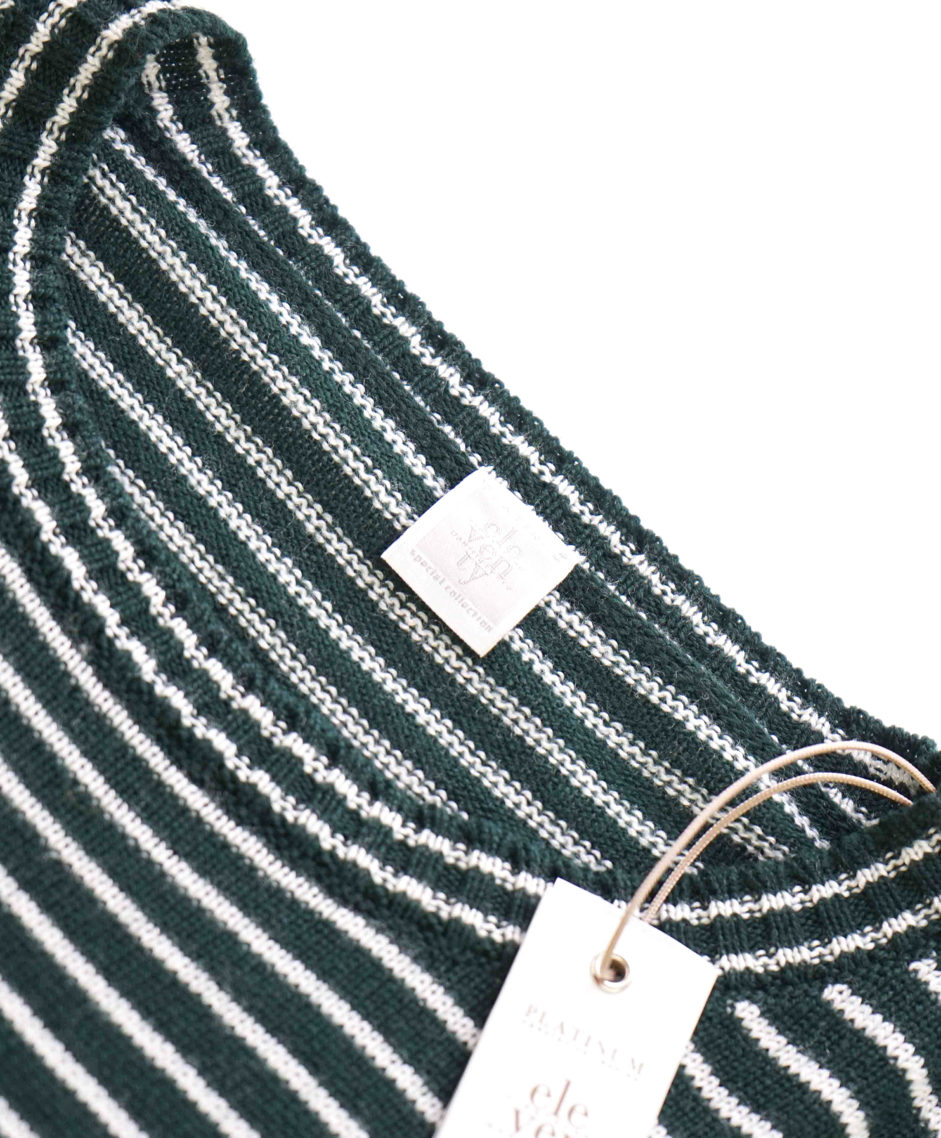 $495 ELEVENTY - Green / Ivory Stripe Crewneck Wool Sweater - M