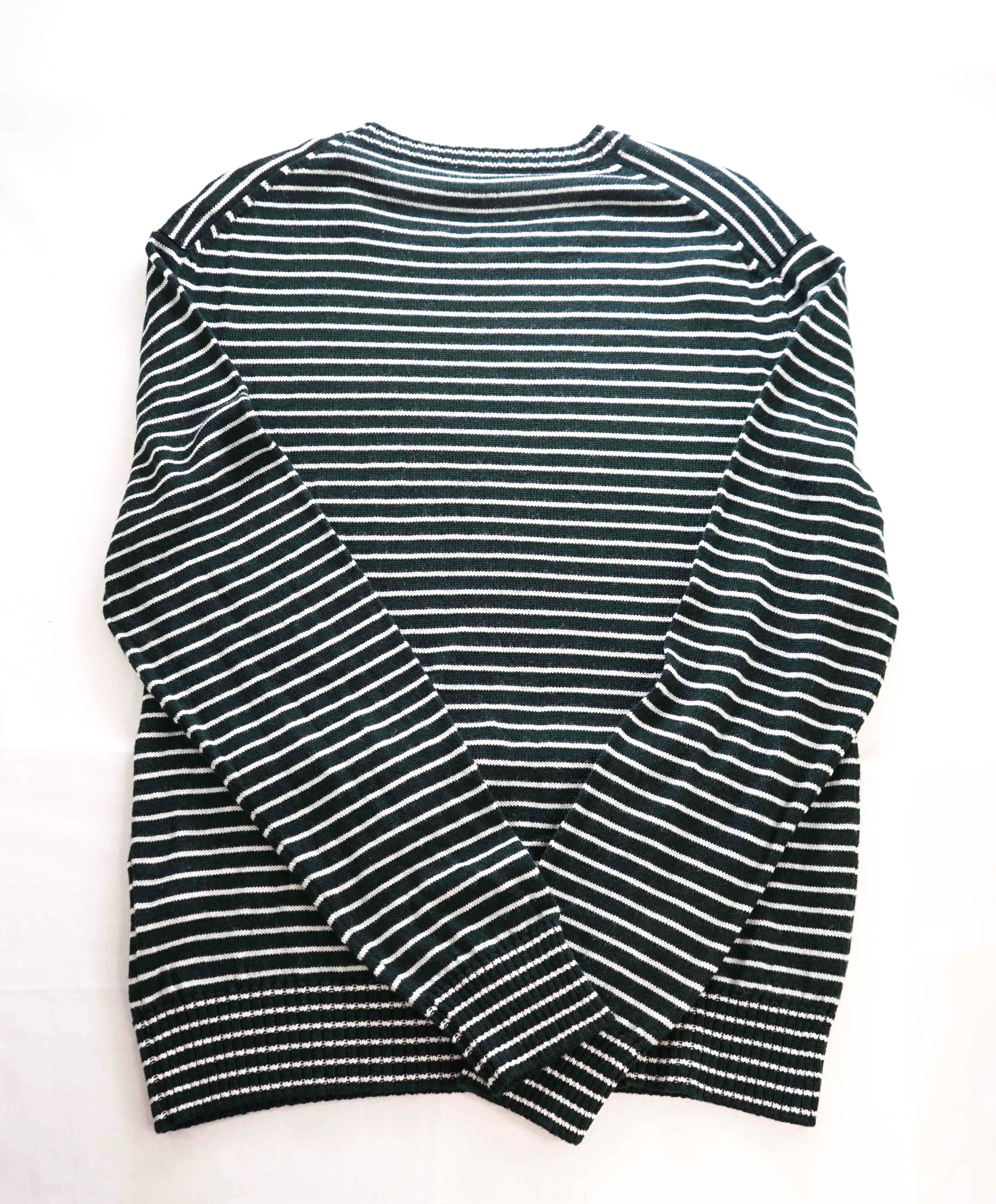 $495 ELEVENTY - Green / Ivory Stripe Crewneck Wool Sweater - M