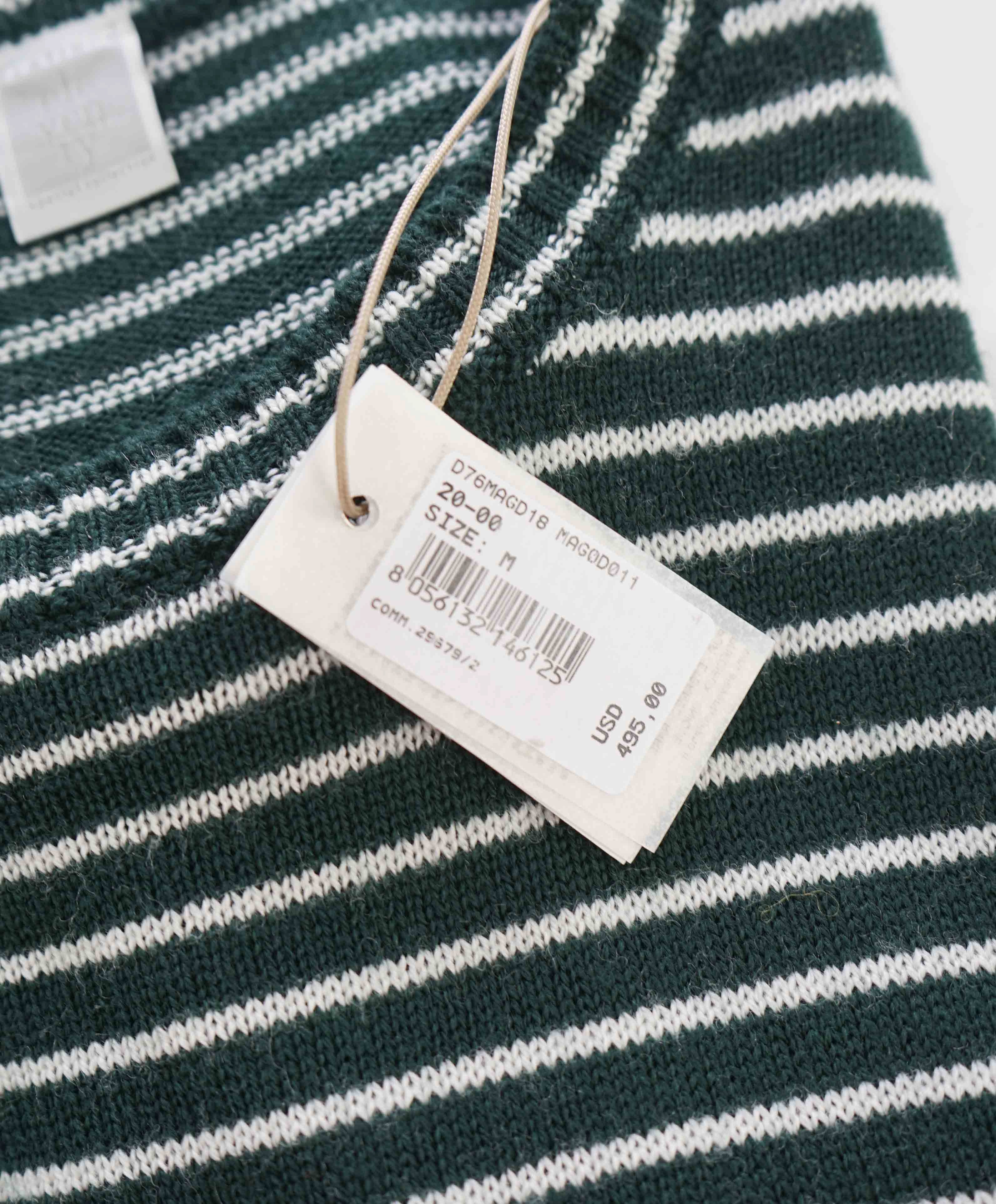 $495 ELEVENTY - Green / Ivory Stripe Crewneck Wool Sweater - M