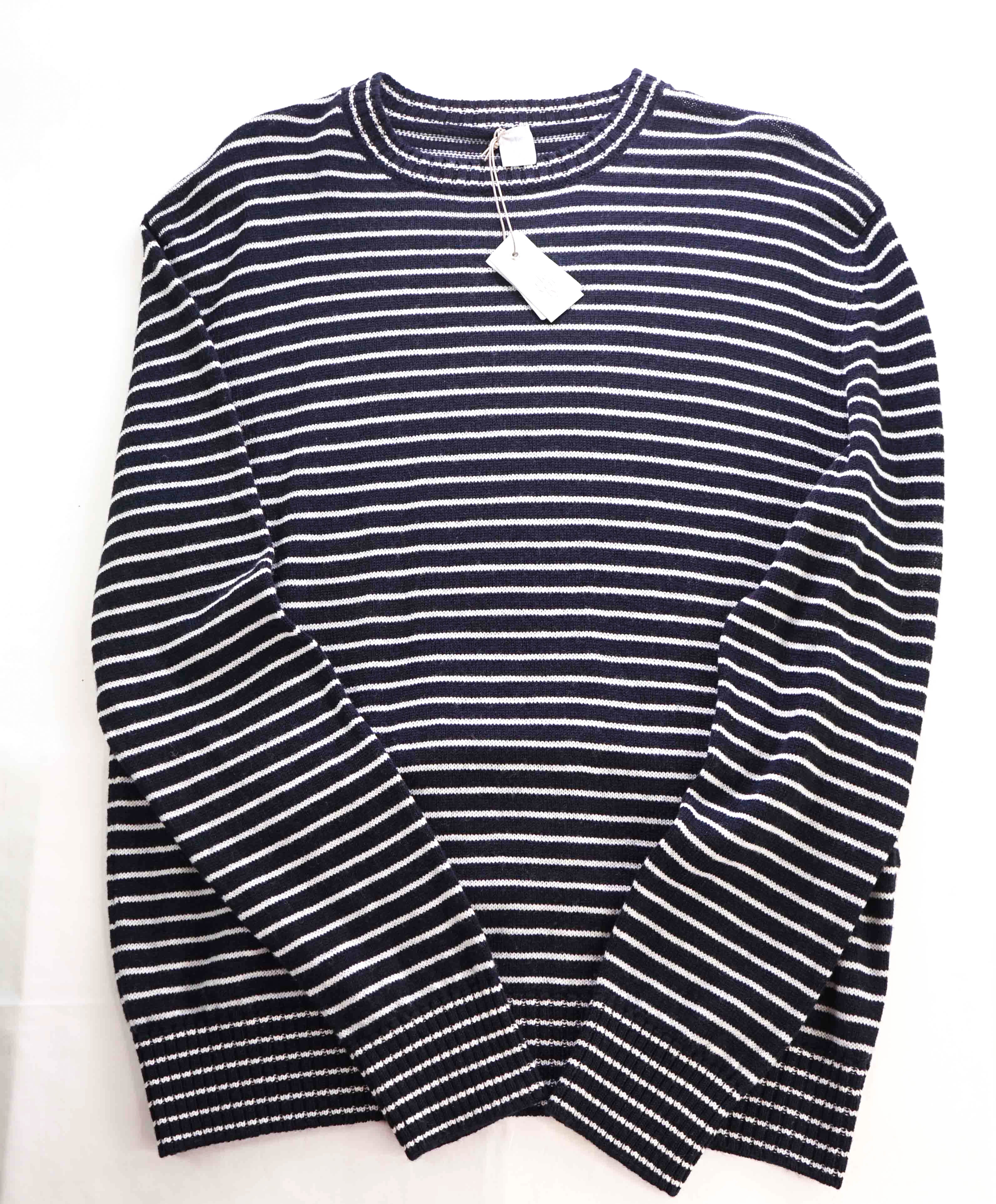 $495 ELEVENTY - Navy / Ivory Stripe Crewneck Wool Sweater - M