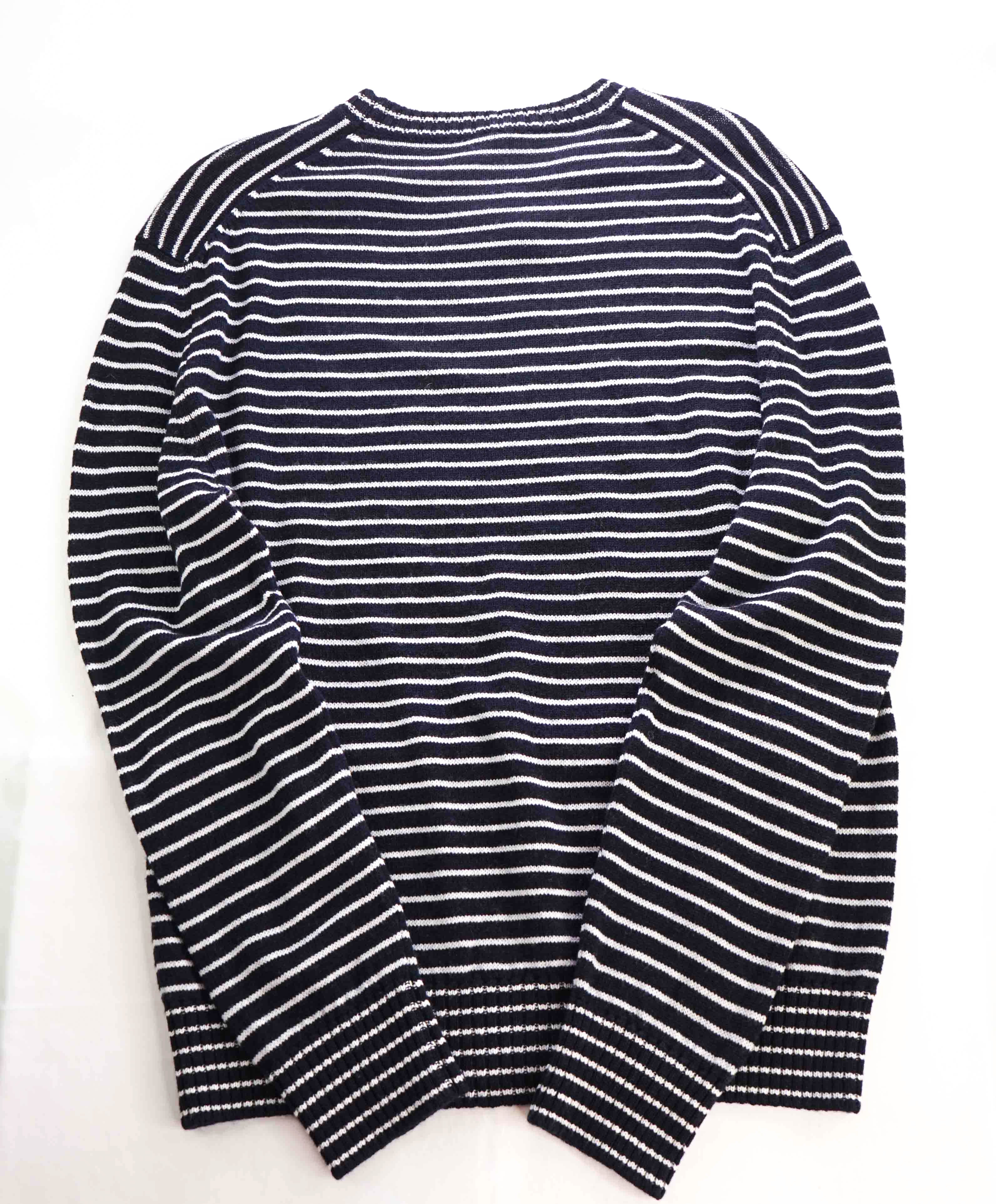 $495 ELEVENTY - Navy / Ivory Stripe Crewneck Wool Sweater - M