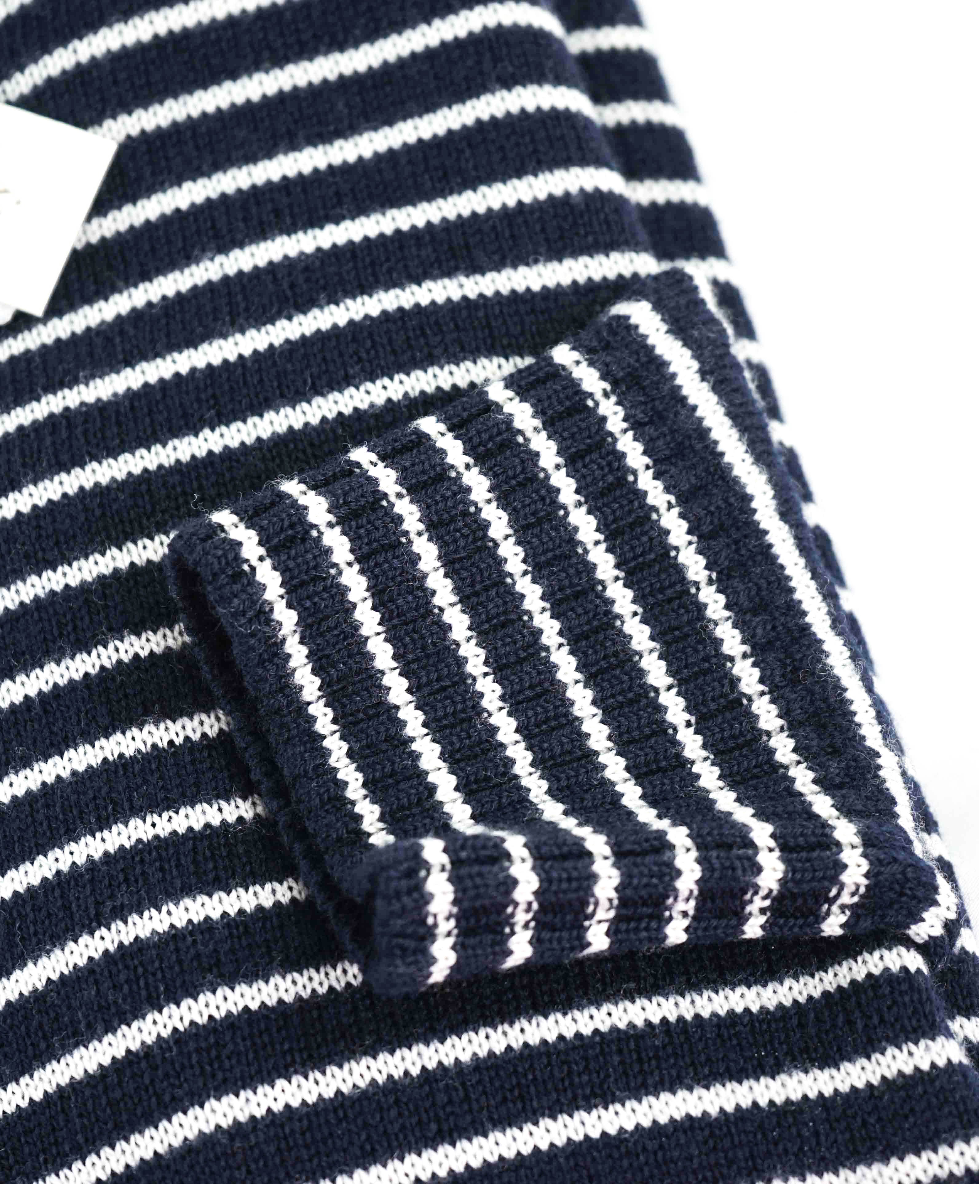 $495 ELEVENTY - Navy / Ivory Stripe Crewneck Wool Sweater - M