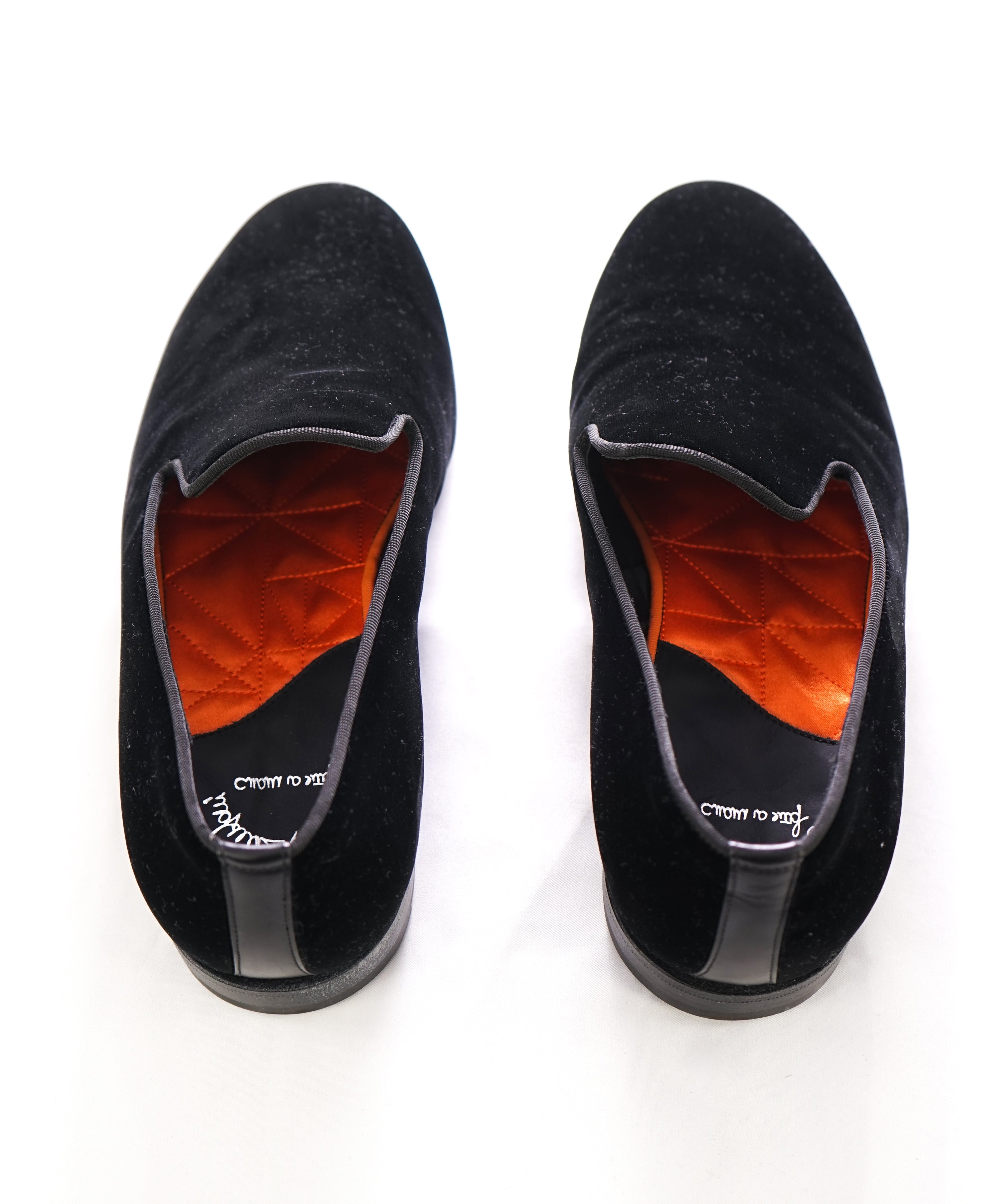 SANTONI - "Fatte A Mano" Black Velvet Quilted Evening Loafers - 10.5US