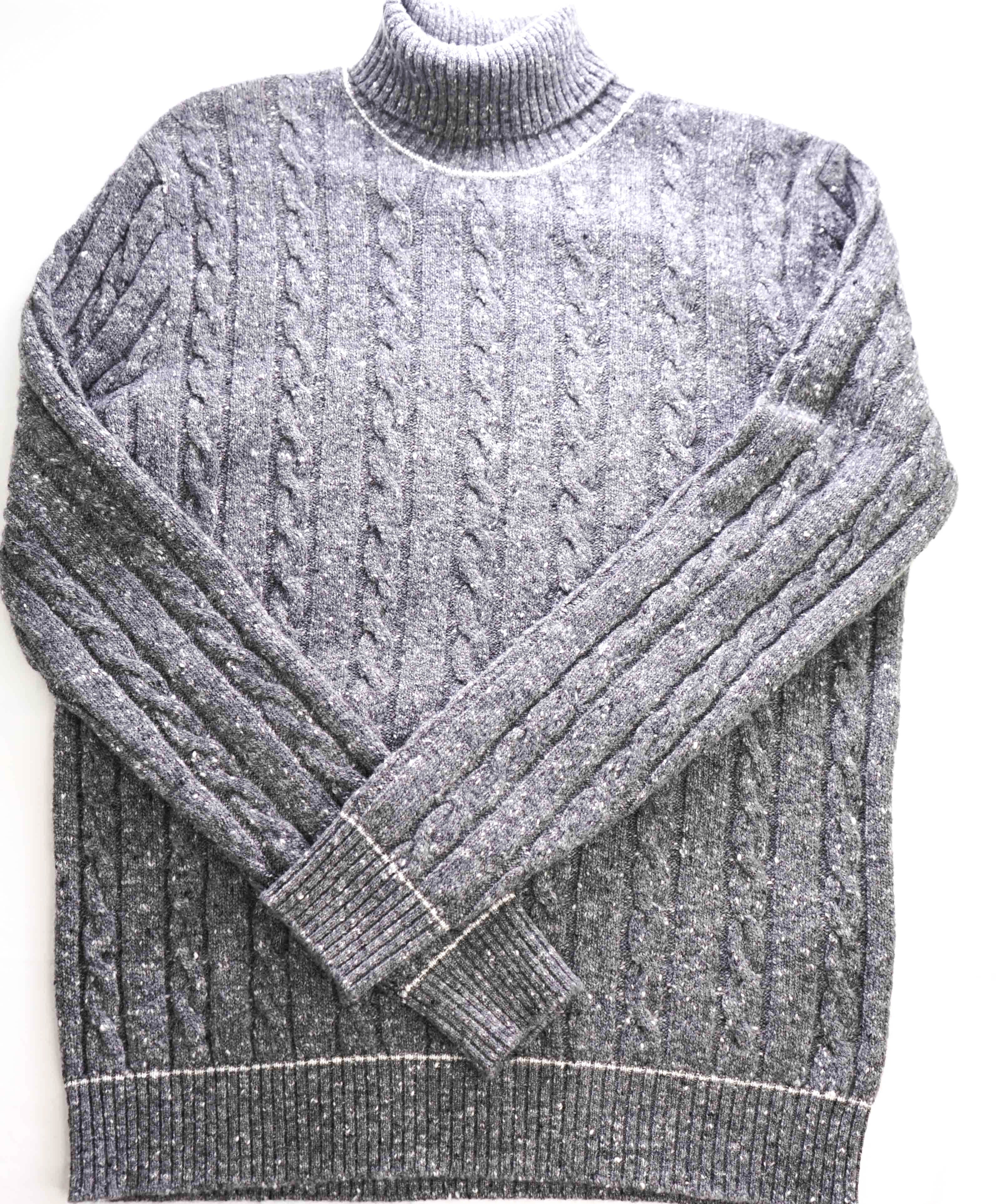 $595 ELEVENTY - *PLATINUM* Gray Cable Knit Turtleneck Sweater - XL