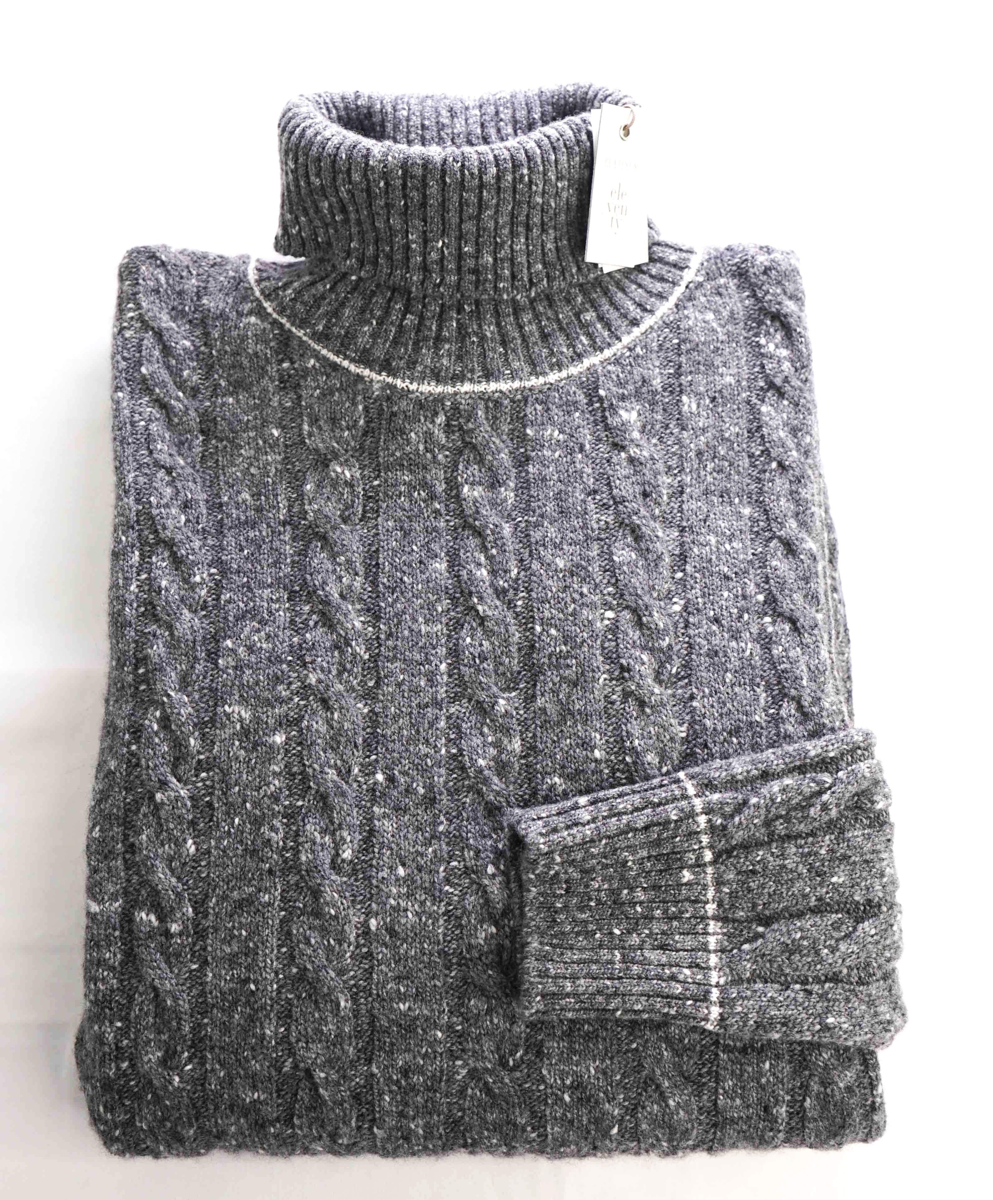 $595 ELEVENTY - *PLATINUM* Gray Cable Knit Turtleneck Sweater - XL