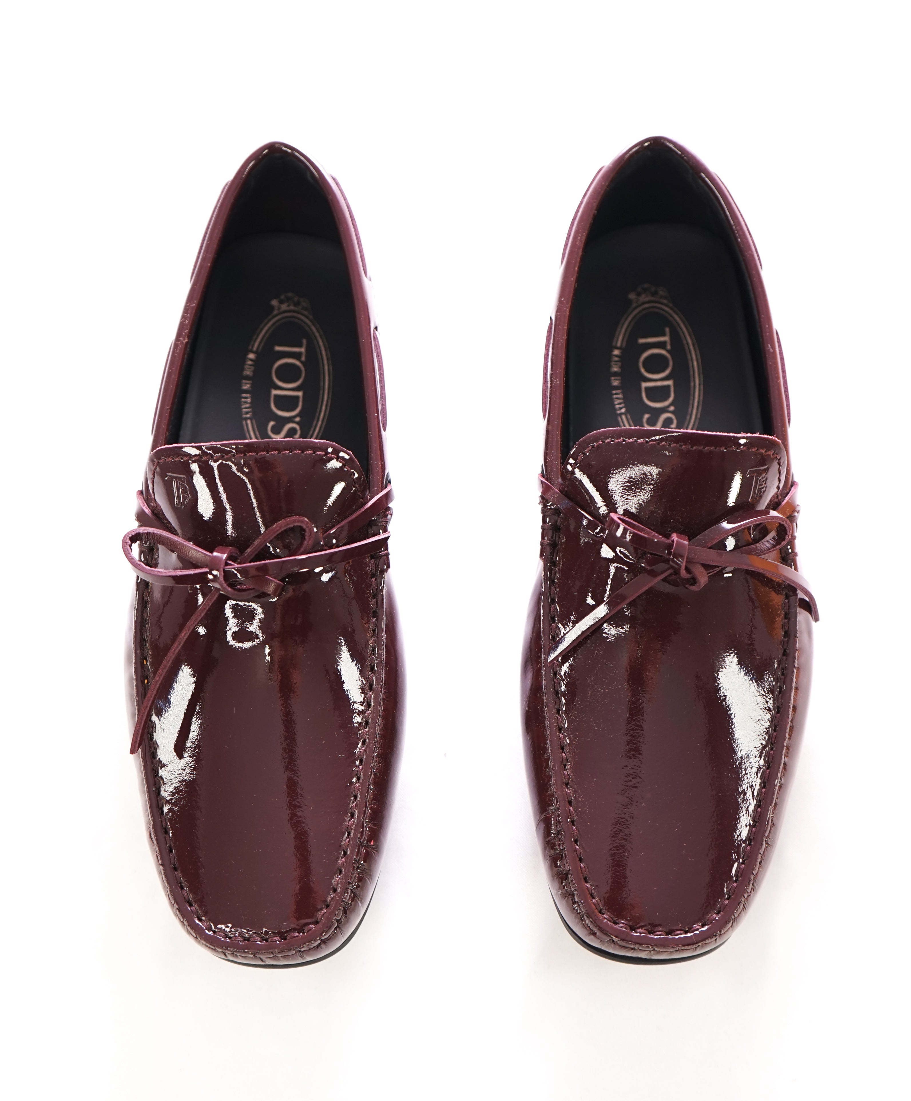 TOD’S - Burgundy Patent Leather Embossed Logo Driving Loafers- 6A US