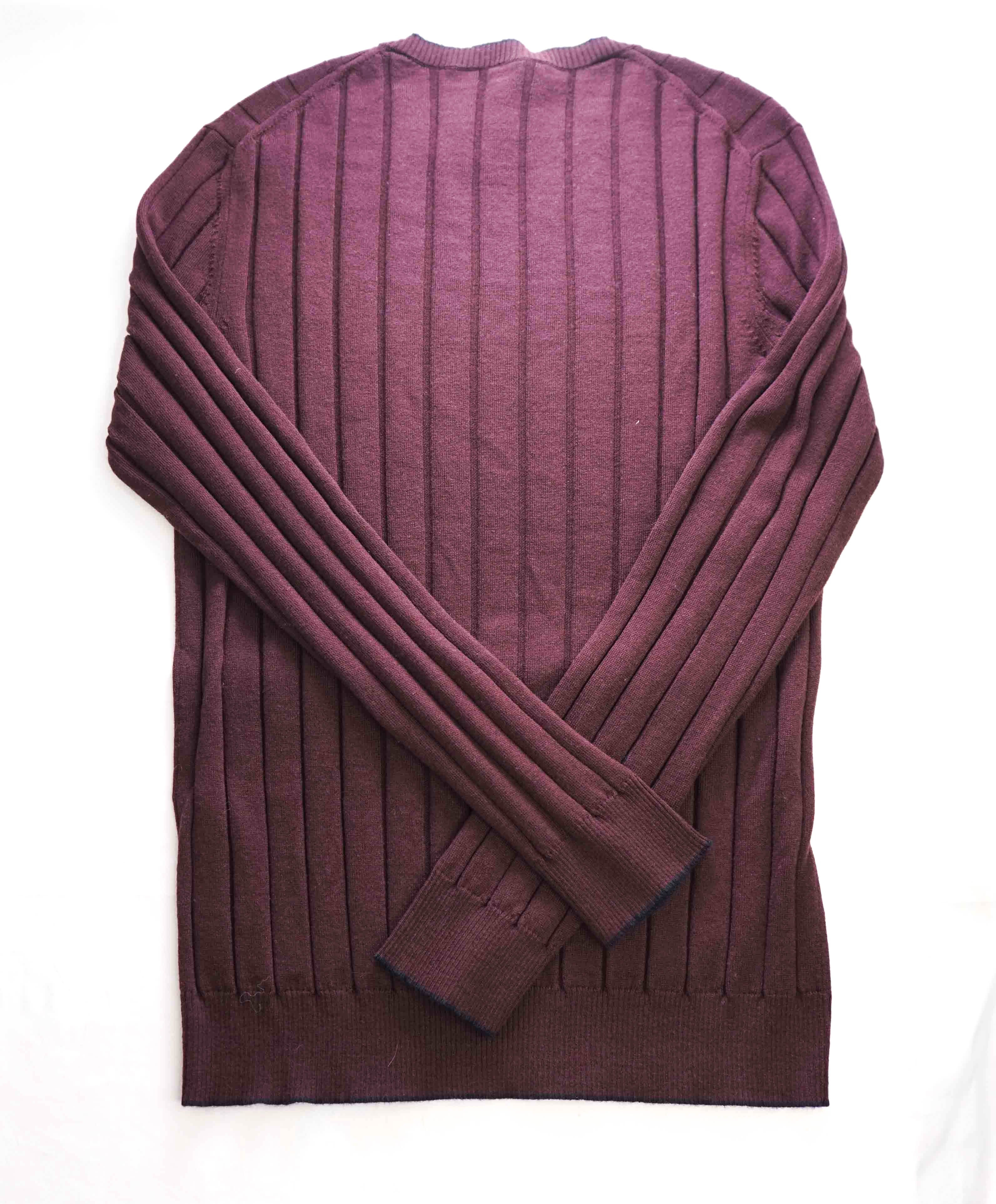 $445 ELEVENTY - Ribbed Burgundy Wool Navy Tipped Crewneck Sweater - XXL