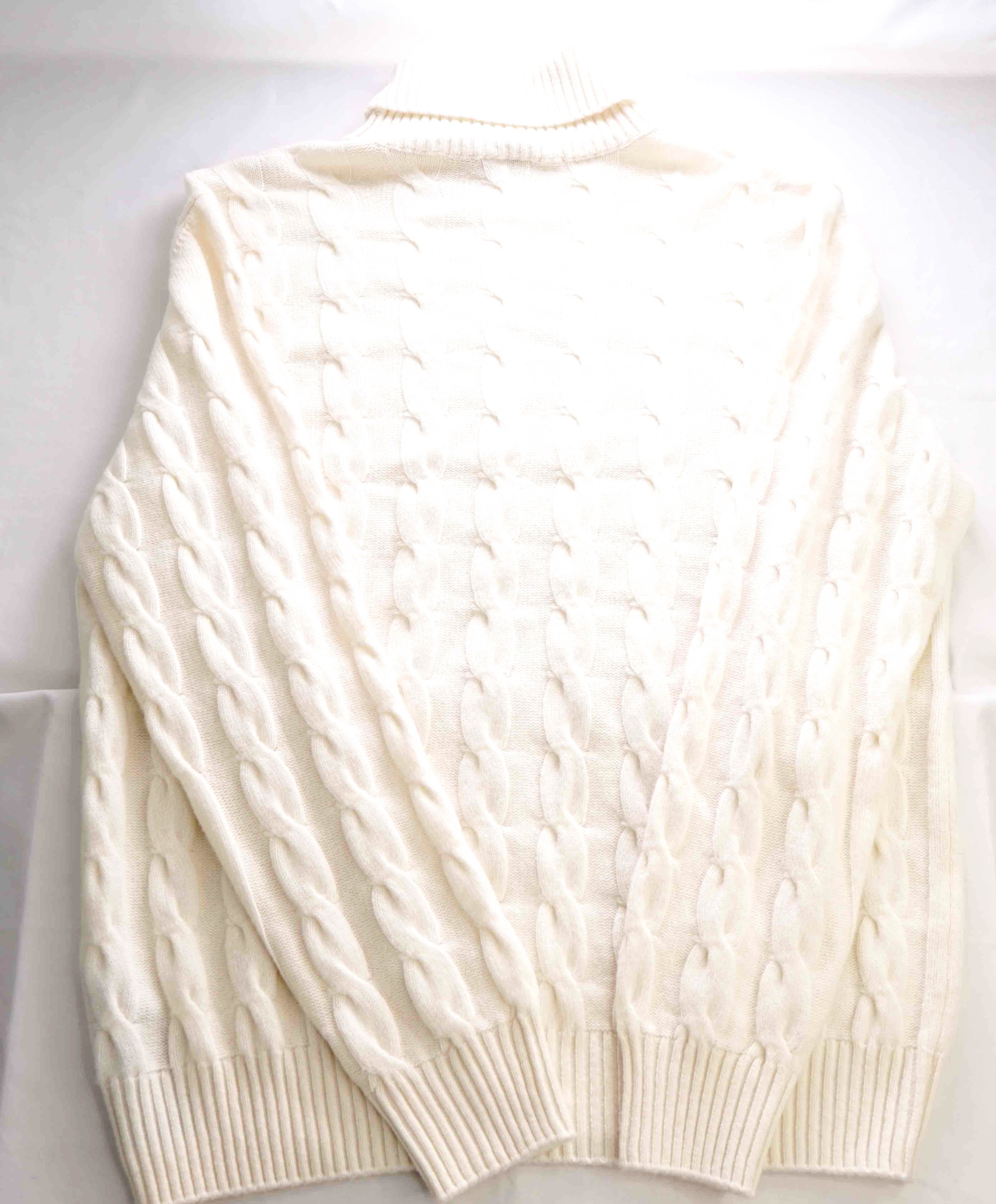 $1,095 ELEVENTY - *PURE CASHMERE* White Cable Knit Turtleneck Sweater - XXL