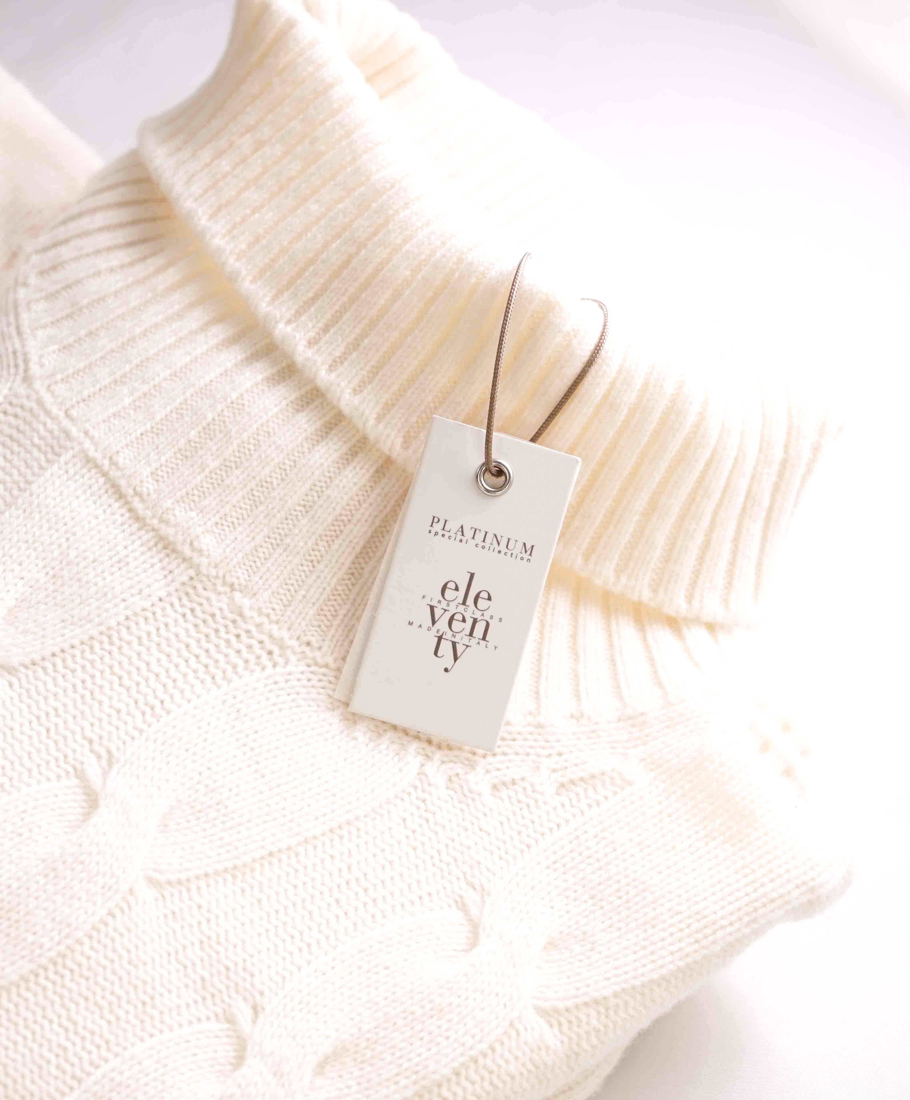 $1,095 ELEVENTY - *PURE CASHMERE* White Cable Knit Turtleneck Sweater - XXL