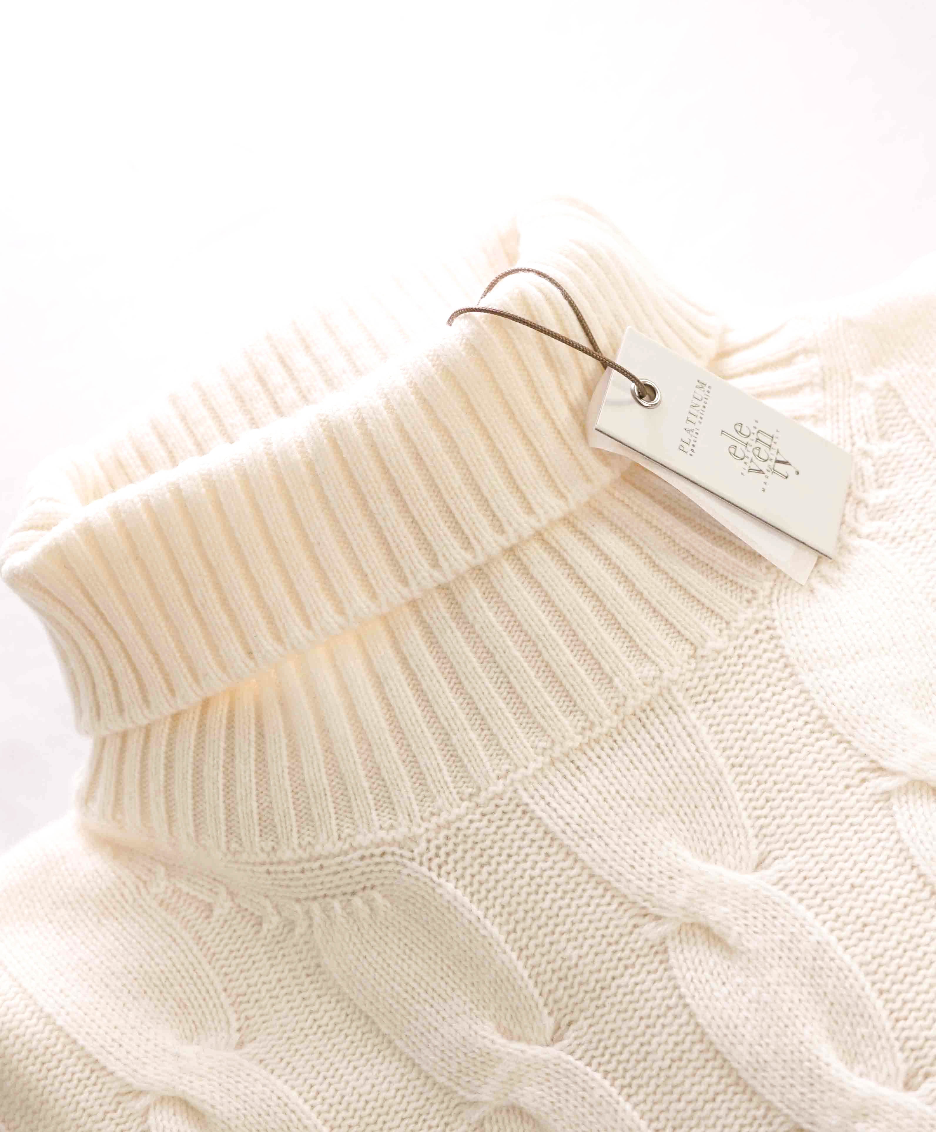 $1,095 ELEVENTY - *PURE CASHMERE* White Cable Knit Turtleneck Sweater - XXL