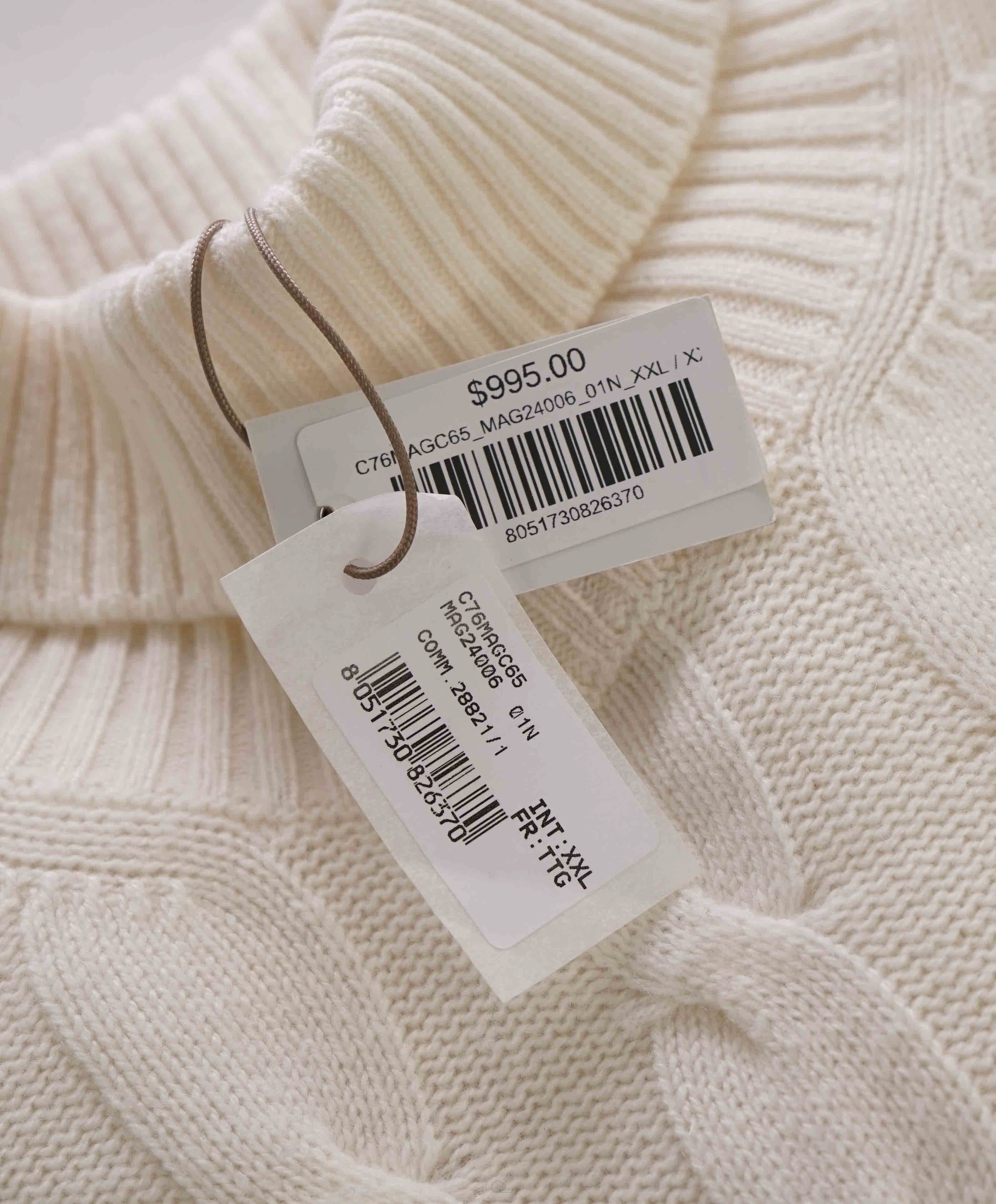 $1,095 ELEVENTY - *PURE CASHMERE* White Cable Knit Turtleneck Sweater - XXL