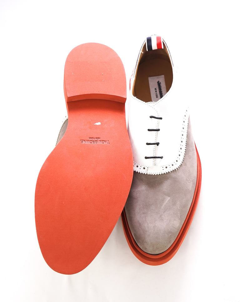 THOM BROWNE - "Panelled Derby" Saddle Oxfords Gray Suede Contrast Sole - 11US