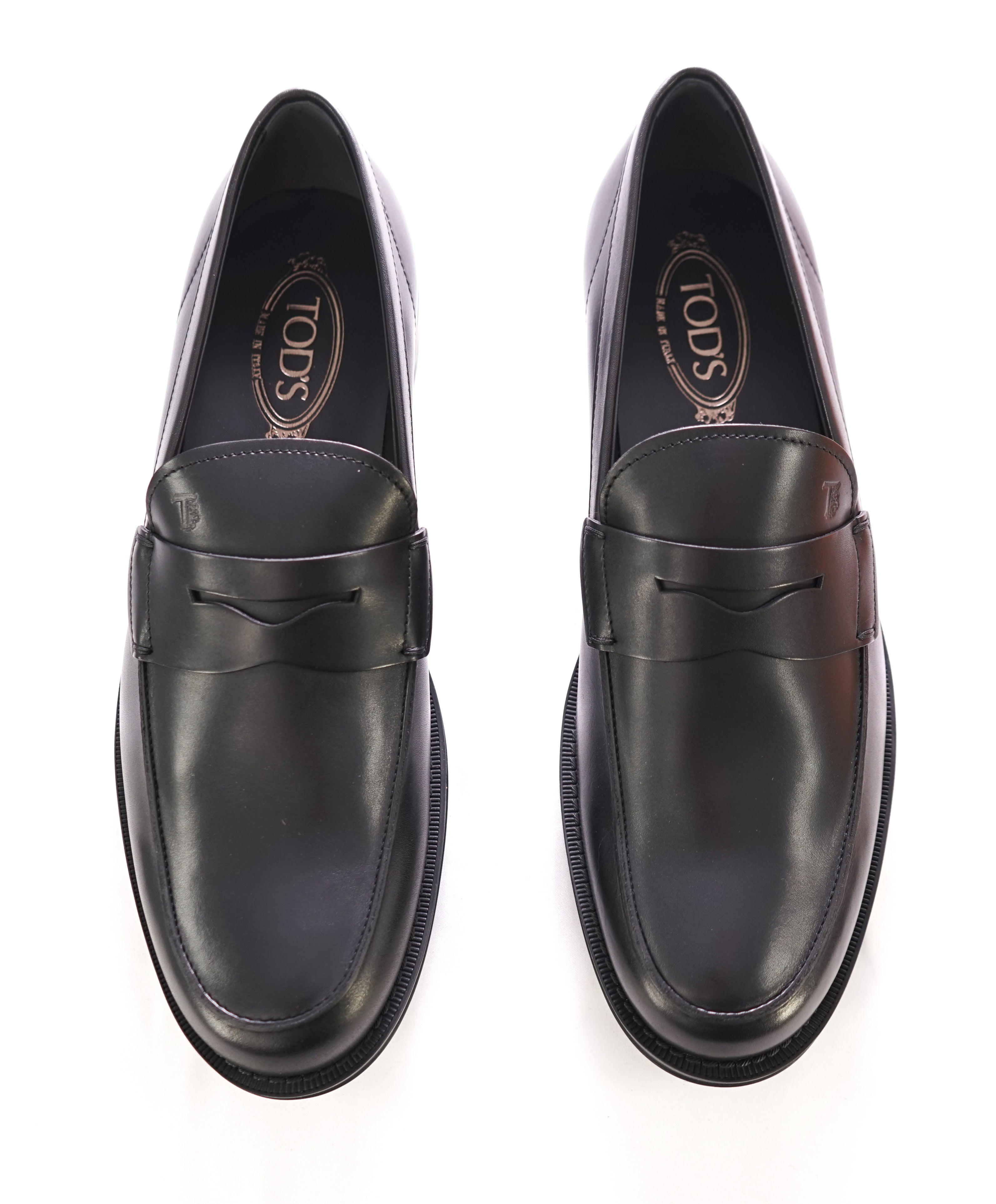 TOD’S - “Boston” Black Logo Embossed Vamp Penny Loafers - 11 US