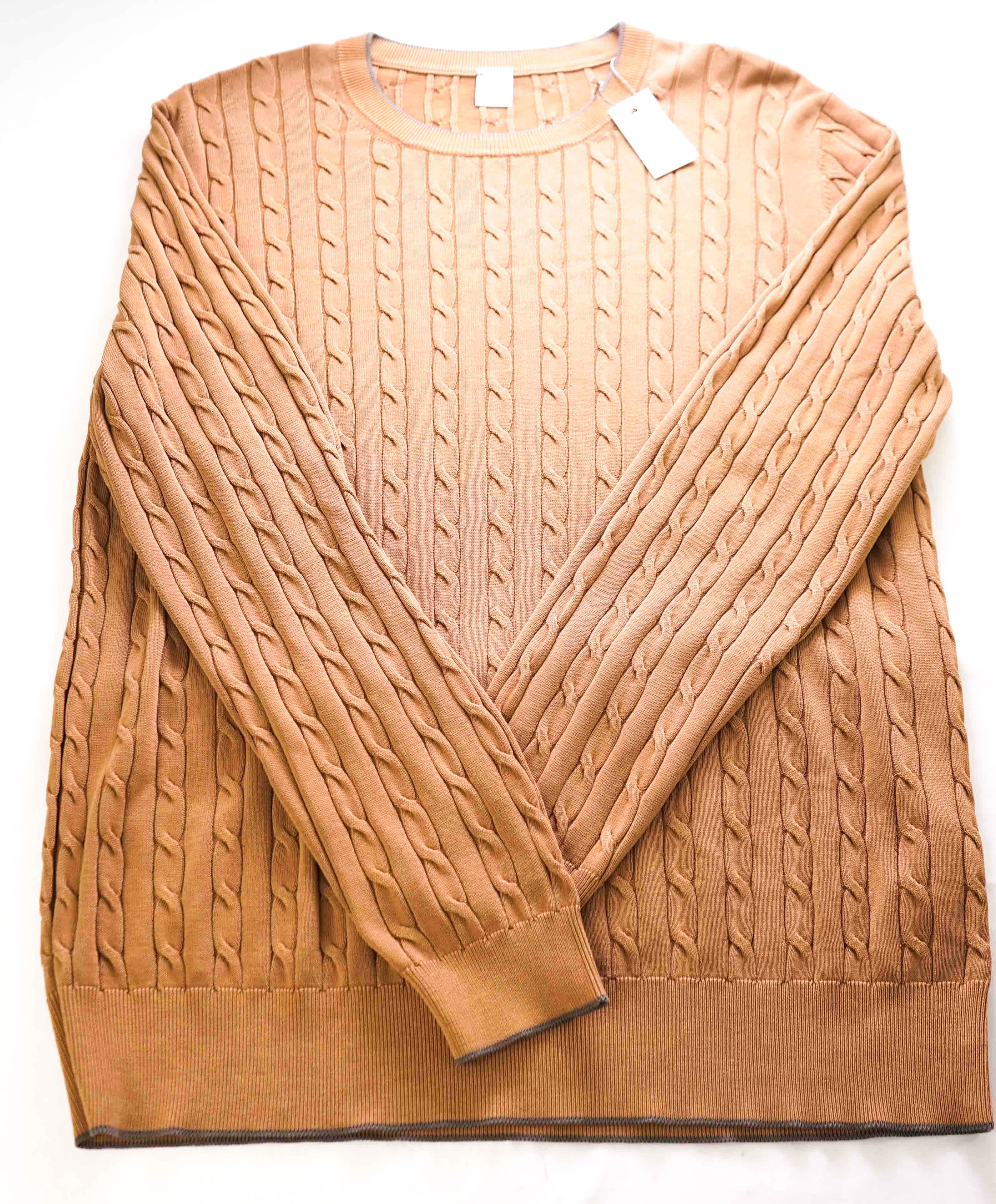 $595 ELEVENTY - *COTTON* Camel Brown CABLE KNIT Ribbed Sweater - L