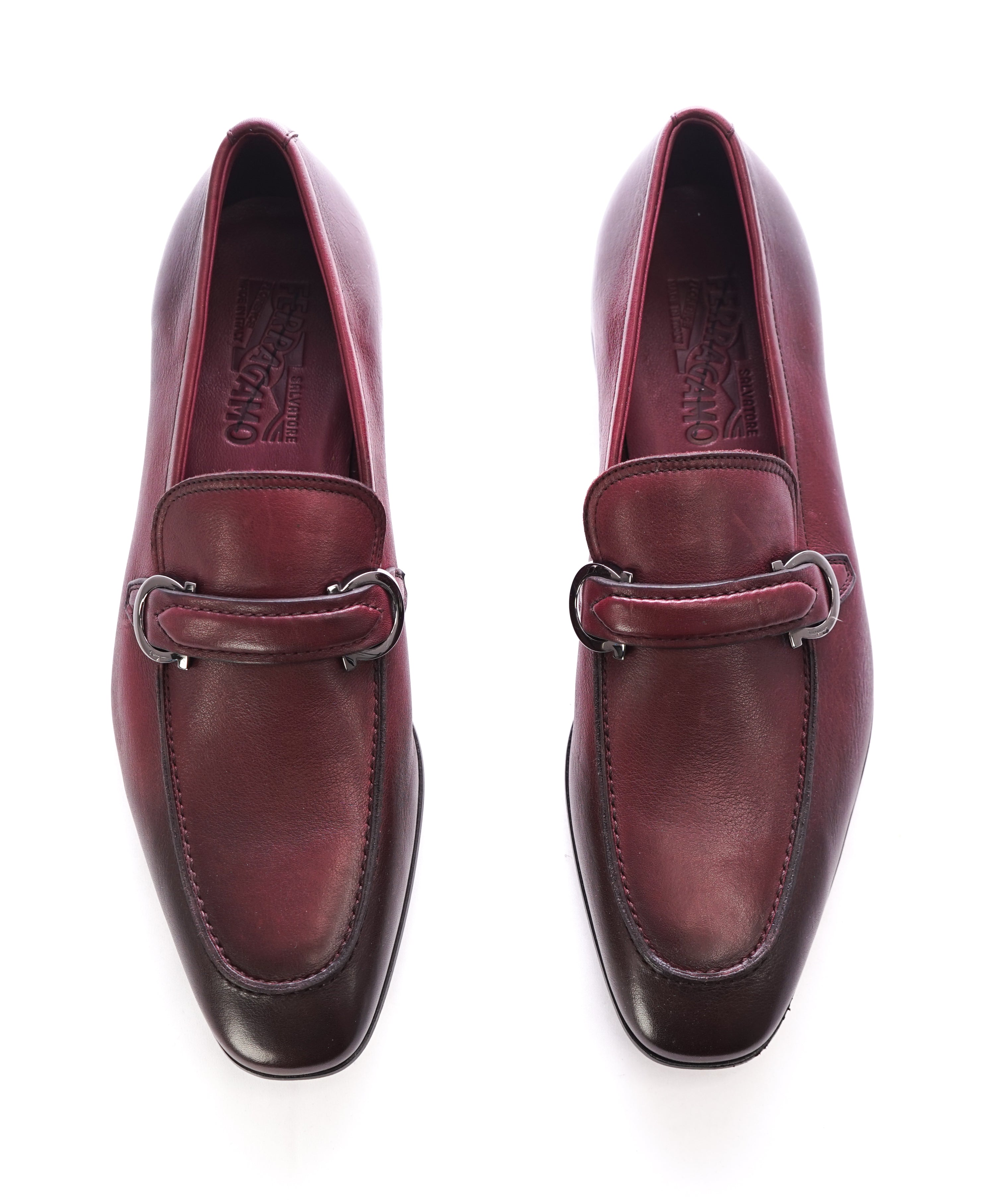 SALVATORE FERRAGAMO - "Bordeaux" Supple Leather Loafers Reverse Gancini - 9 E