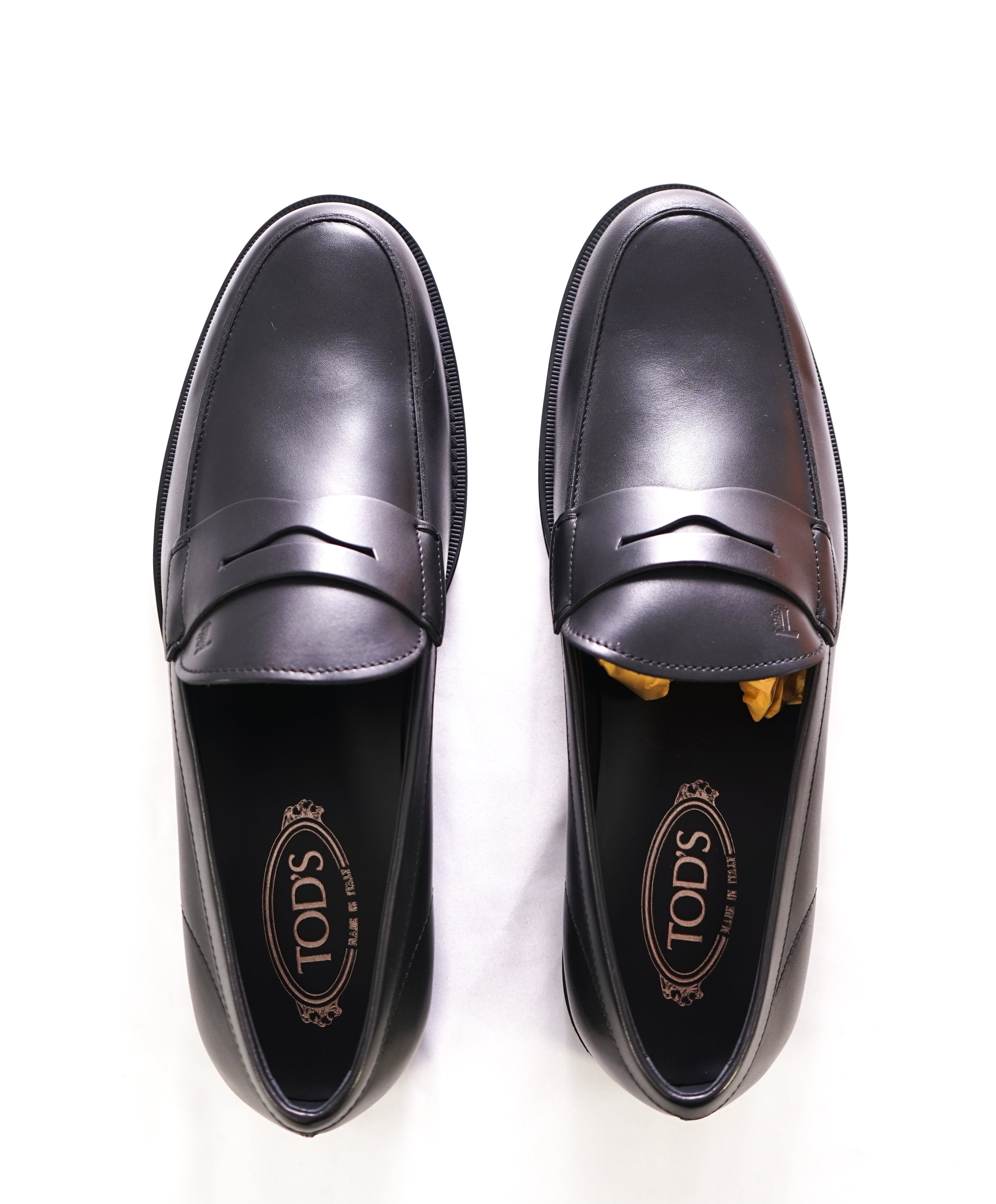 TOD’S - “Boston” Black Logo Embossed Vamp Penny Loafers - 12 US