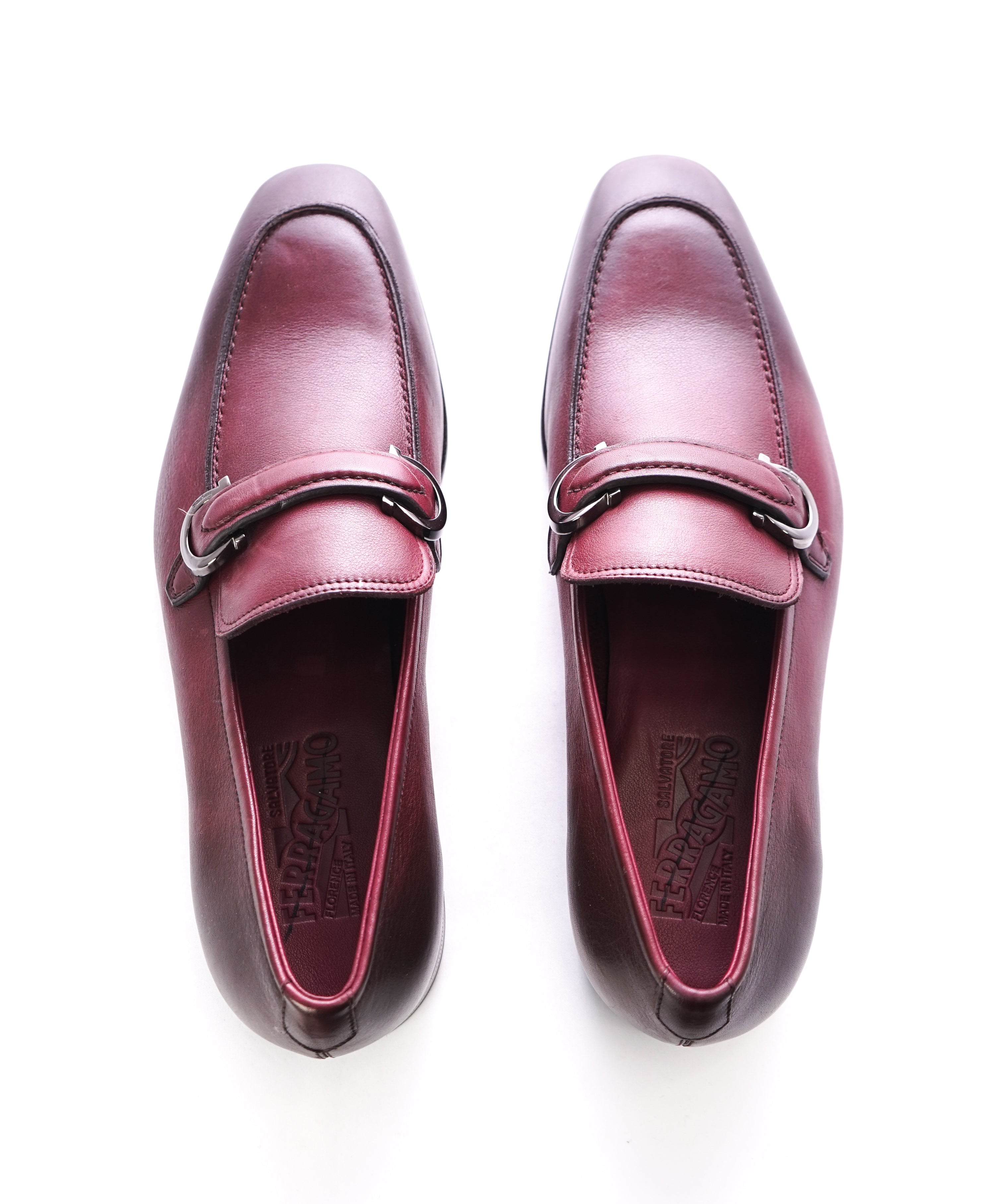 SALVATORE FERRAGAMO - "Bordeaux" Supple Leather Loafers Reverse Gancini - 9 E