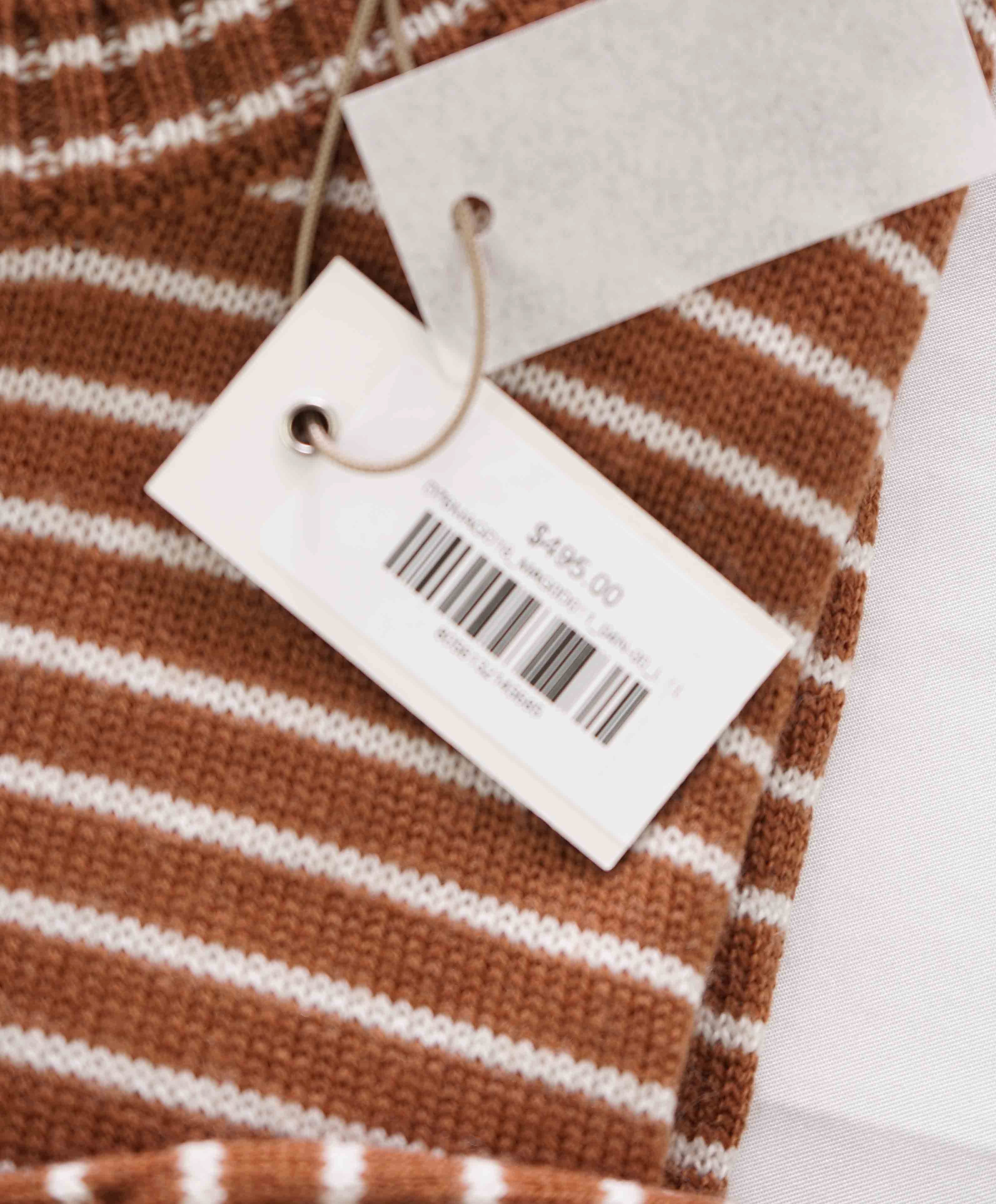 $495 ELEVENTY - Ivory / Camel Stripe Crewneck Wool Sweater - XL