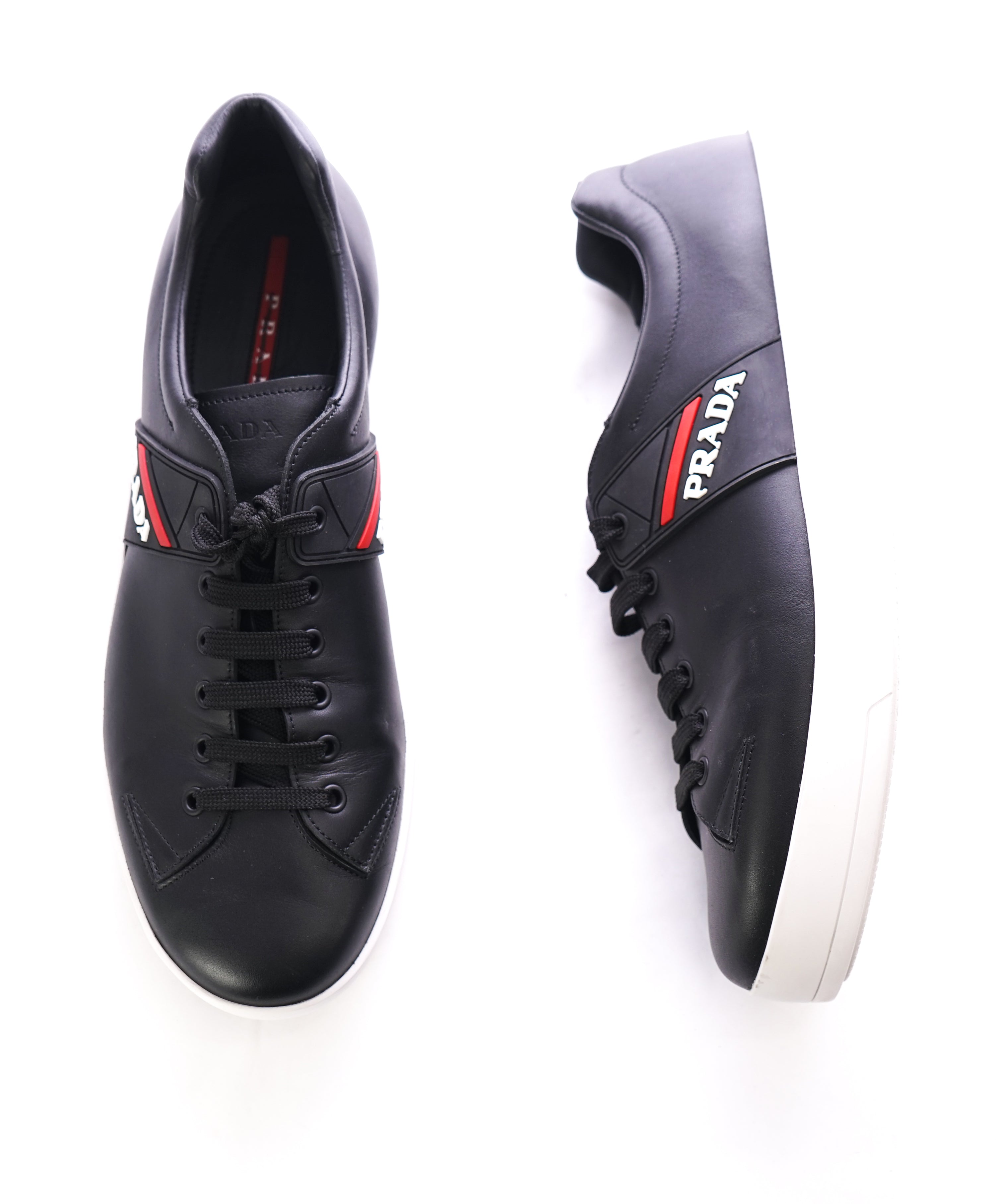 PRADA - Black Leather Sneakers With Logo Detail - 12 US