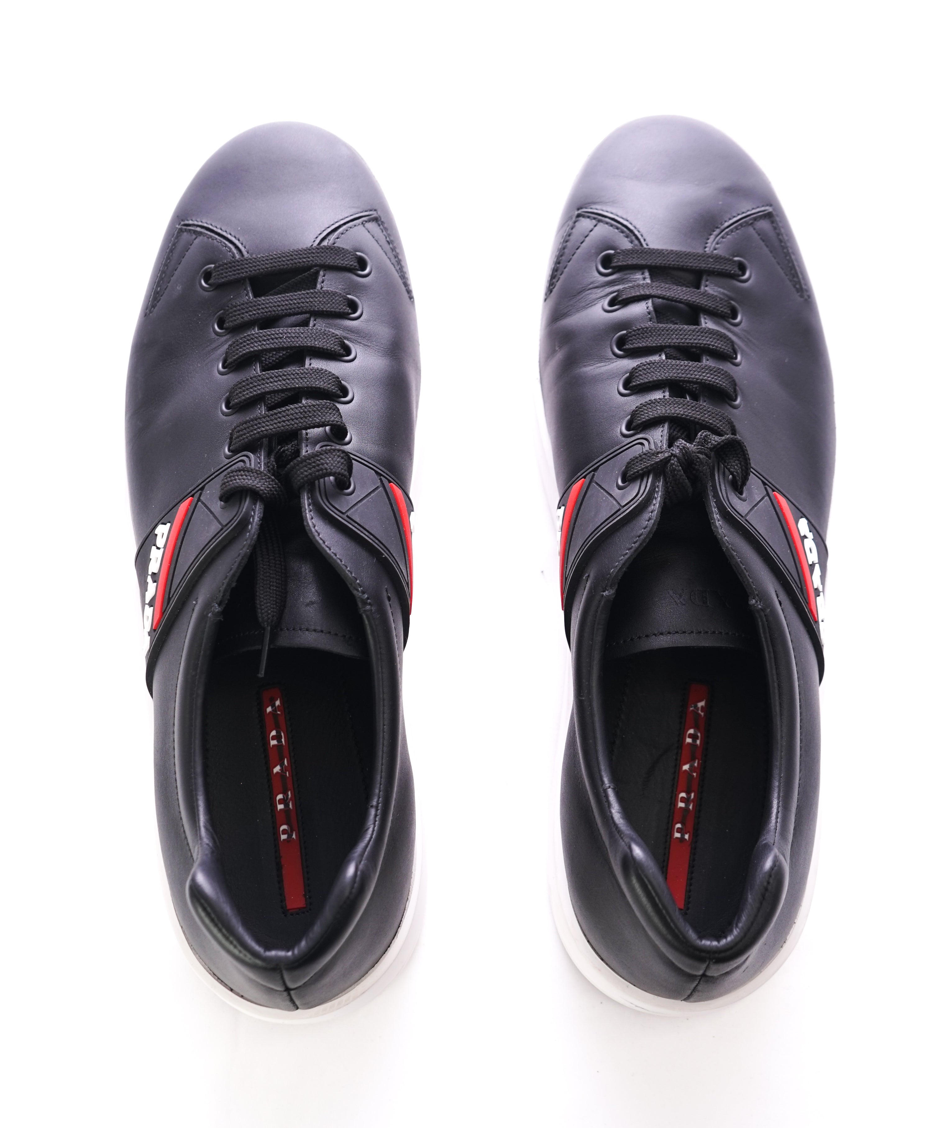 PRADA - Black Leather Sneakers With Logo Detail - 12 US