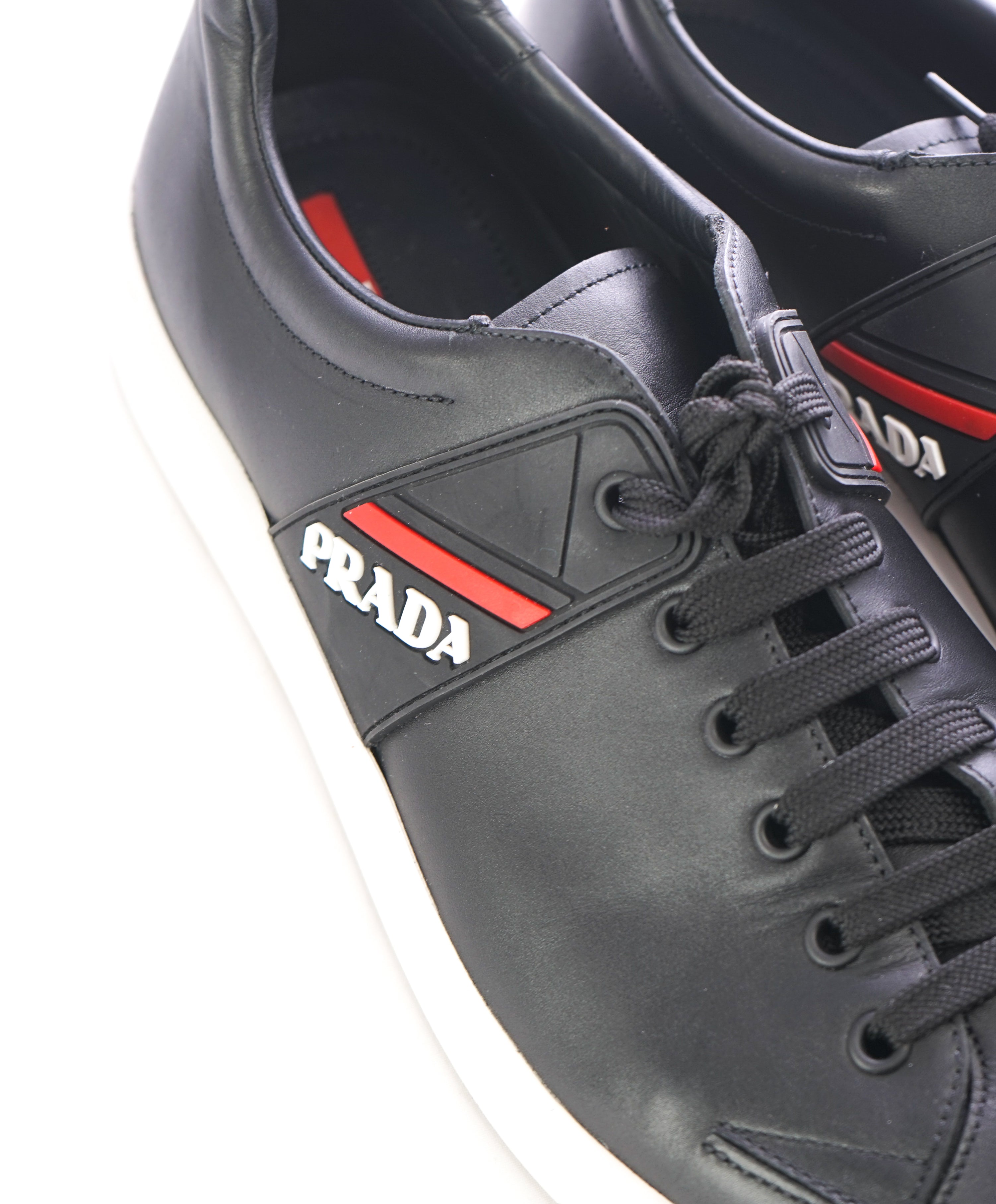 PRADA - Black Leather Sneakers With Logo Detail - 12 US