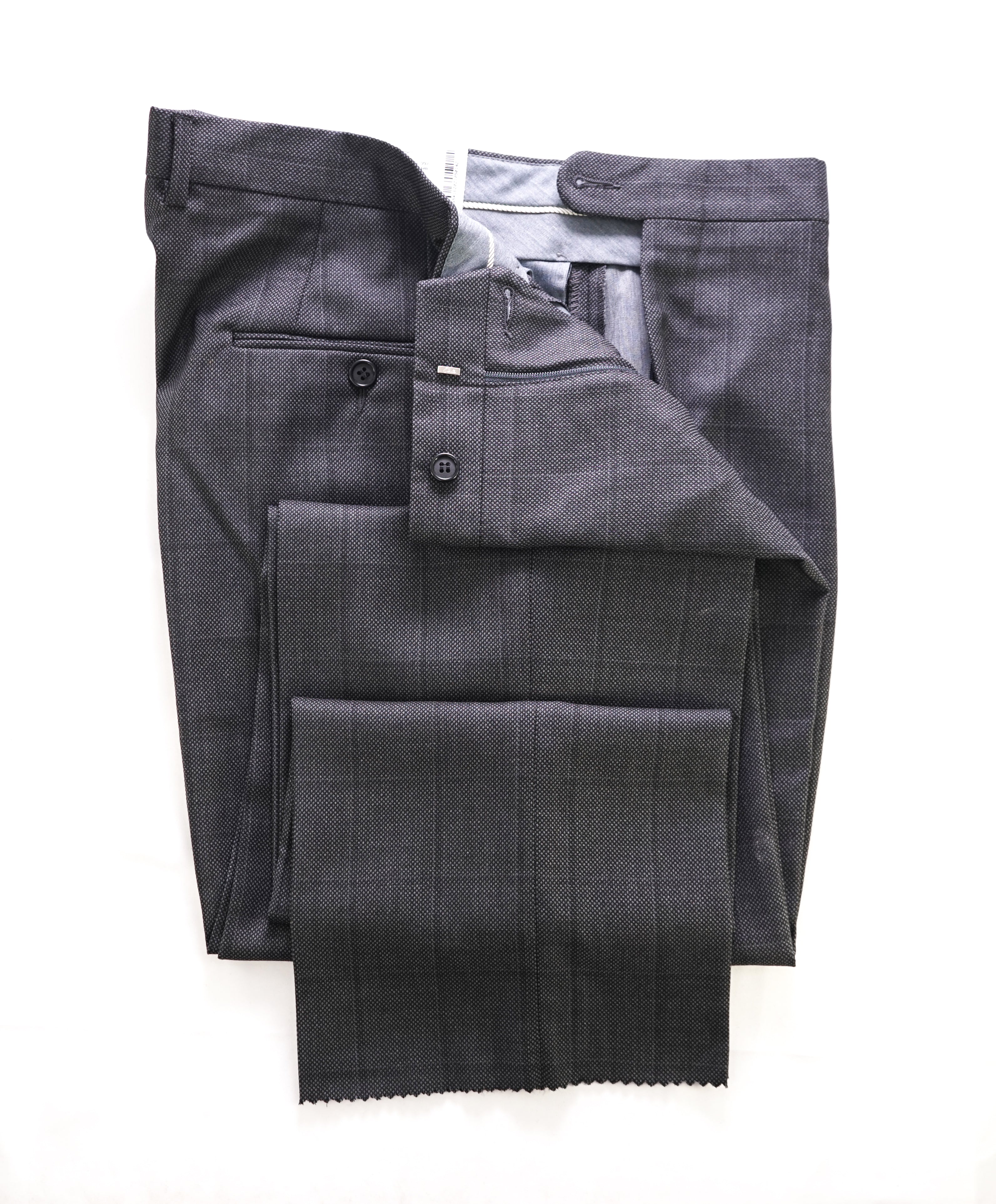 HICKEY FREEMAN - Tonal Gray Windowpane Wool Flat Front Dress Pants - 36W