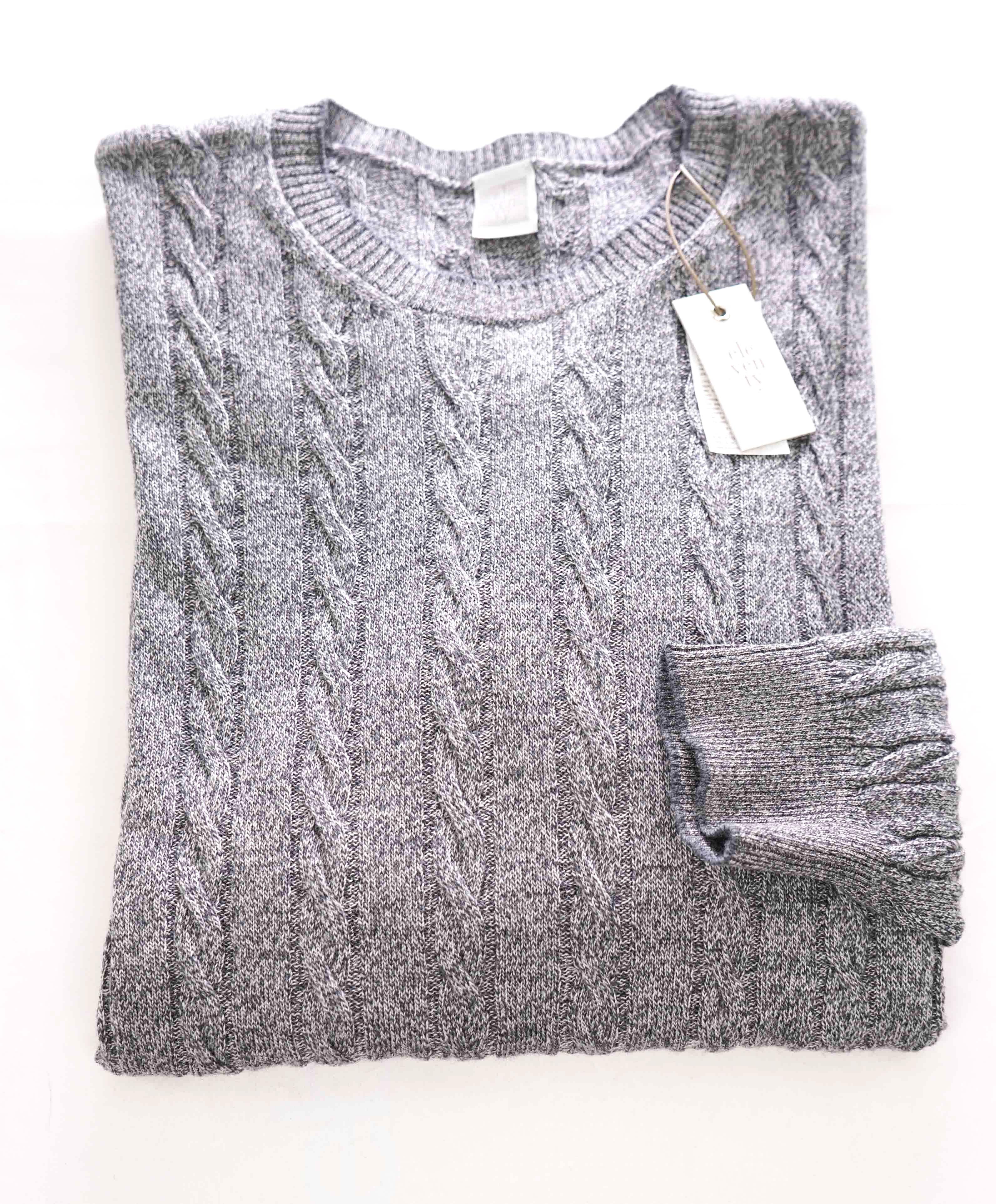 $595 ELEVENTY - *WOOL* Gray Melange CABLE KNIT Ribbed Sweater - XXL