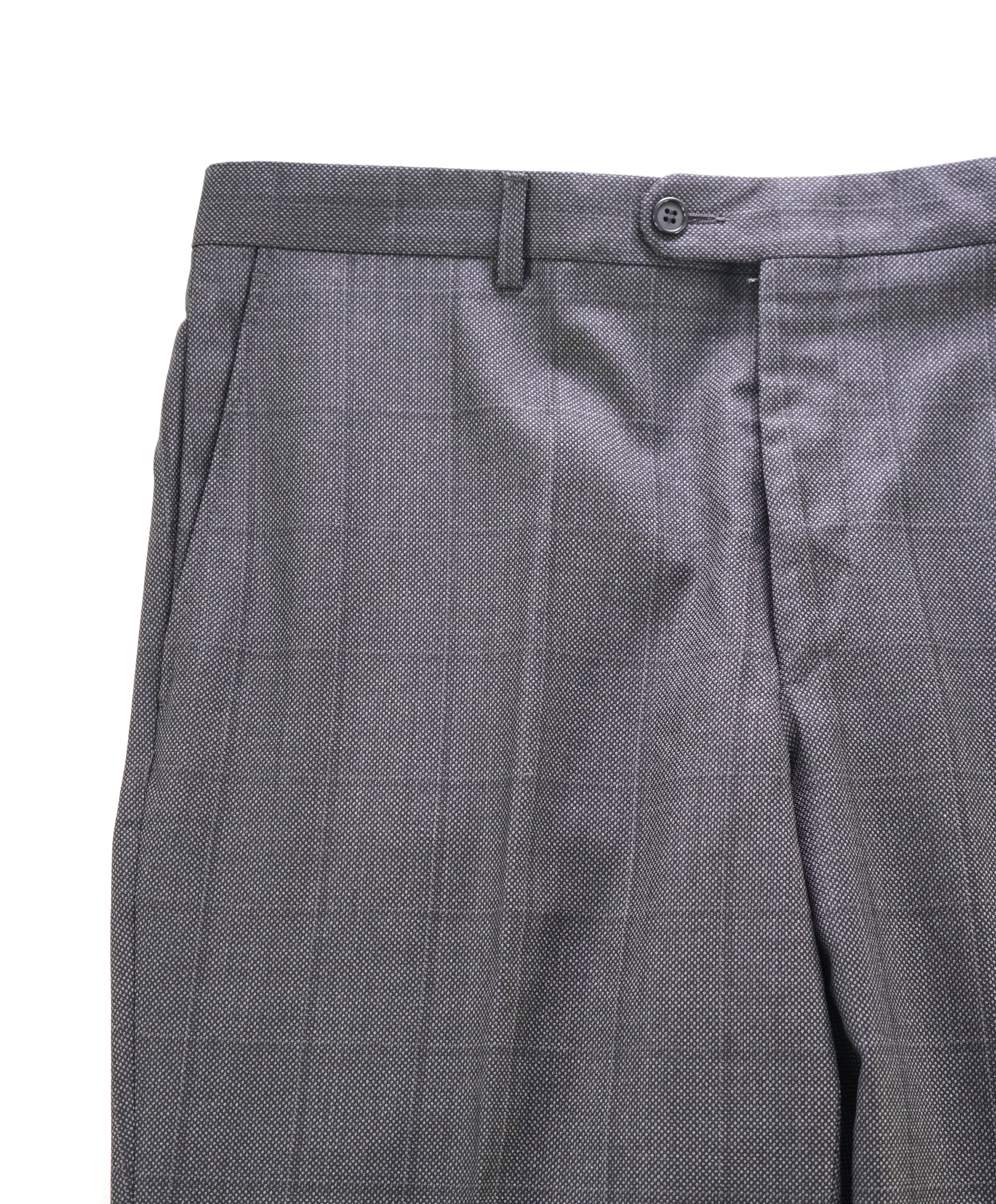 HICKEY FREEMAN - Tonal Gray Windowpane Wool Flat Front Dress Pants - 36W