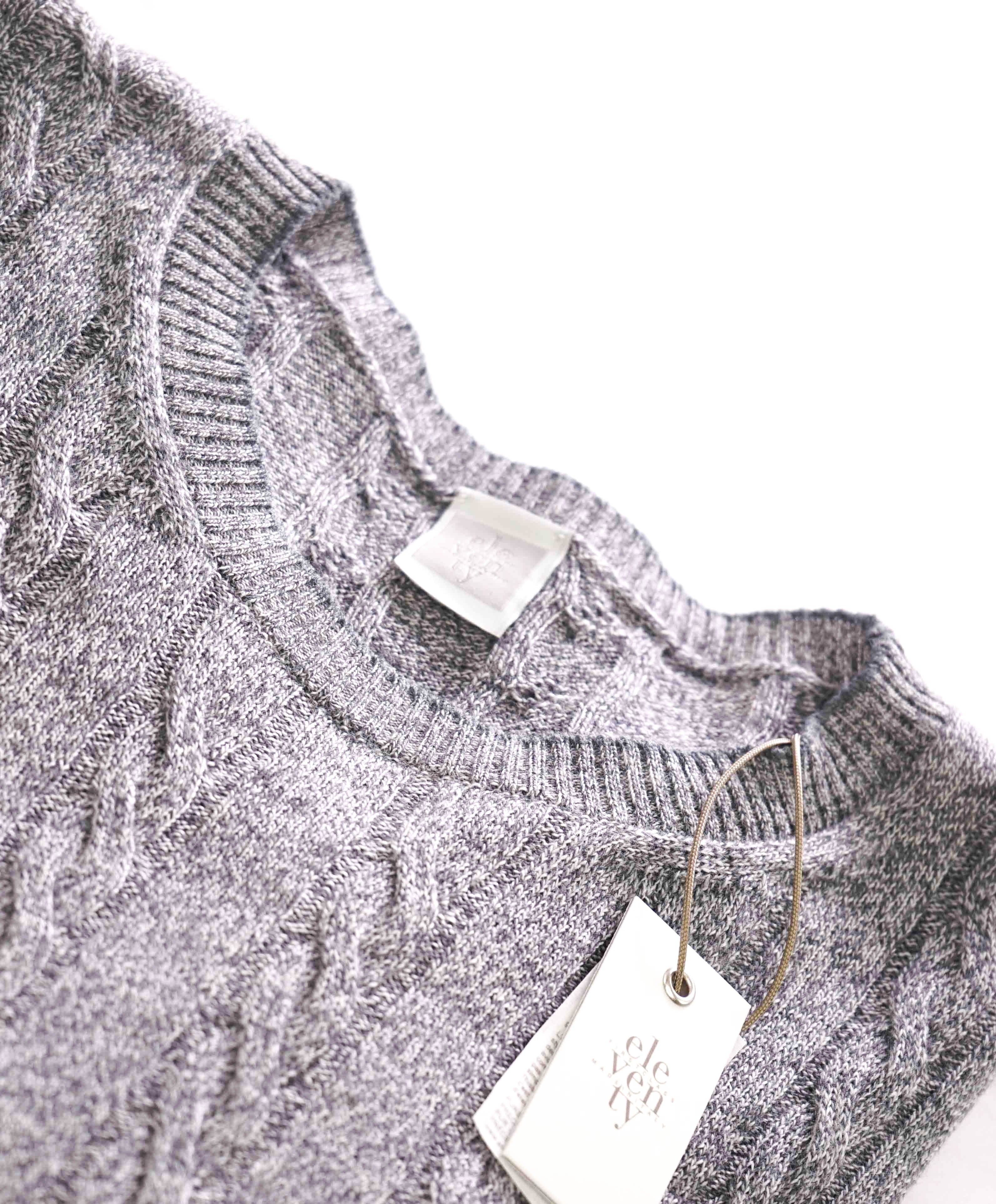 $595 ELEVENTY - *WOOL* Gray Melange CABLE KNIT Ribbed Sweater - XXL