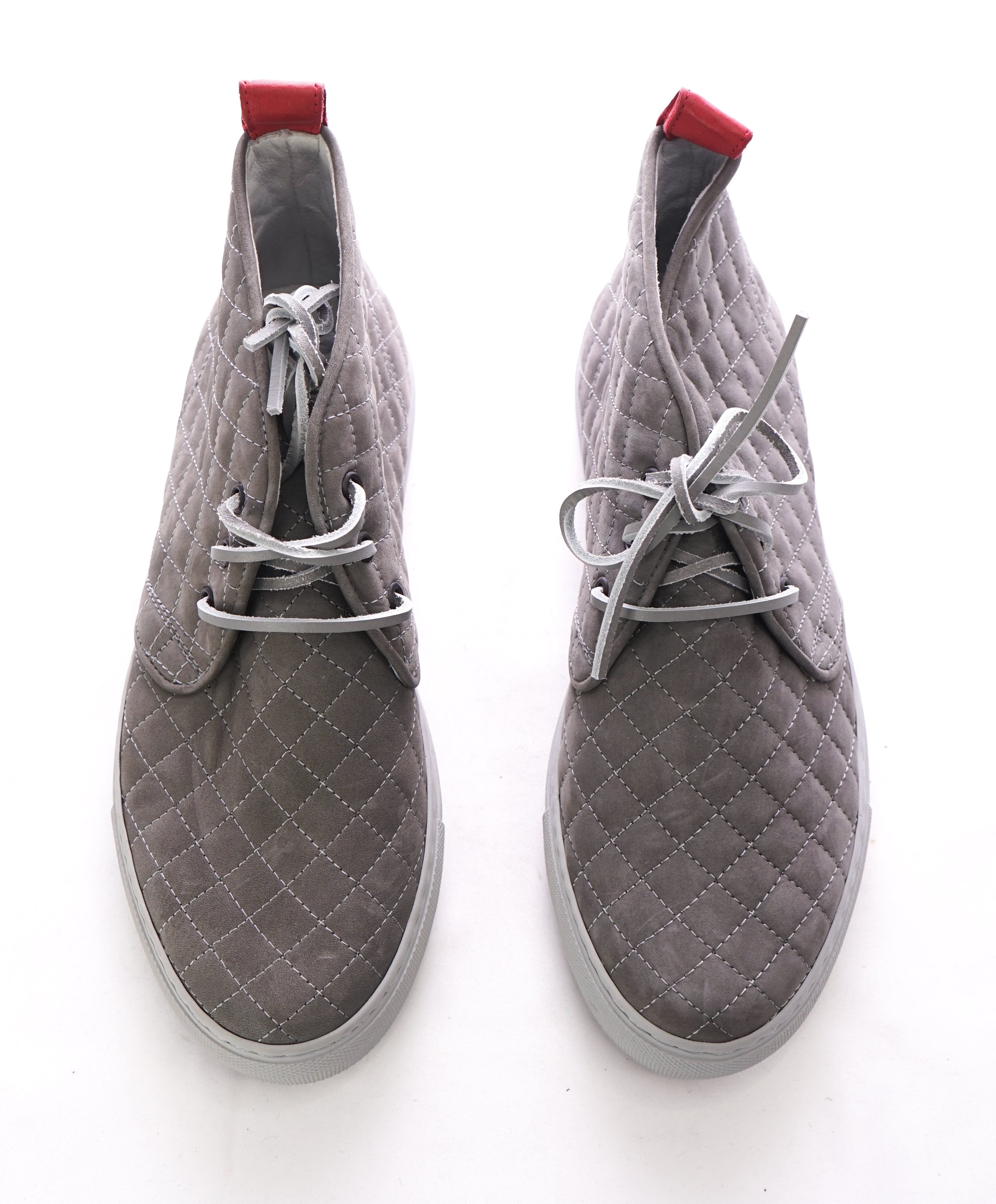 DEL TORO - Made in Italy Gray Quilted Leather High Top Chukka Sneakers - 7