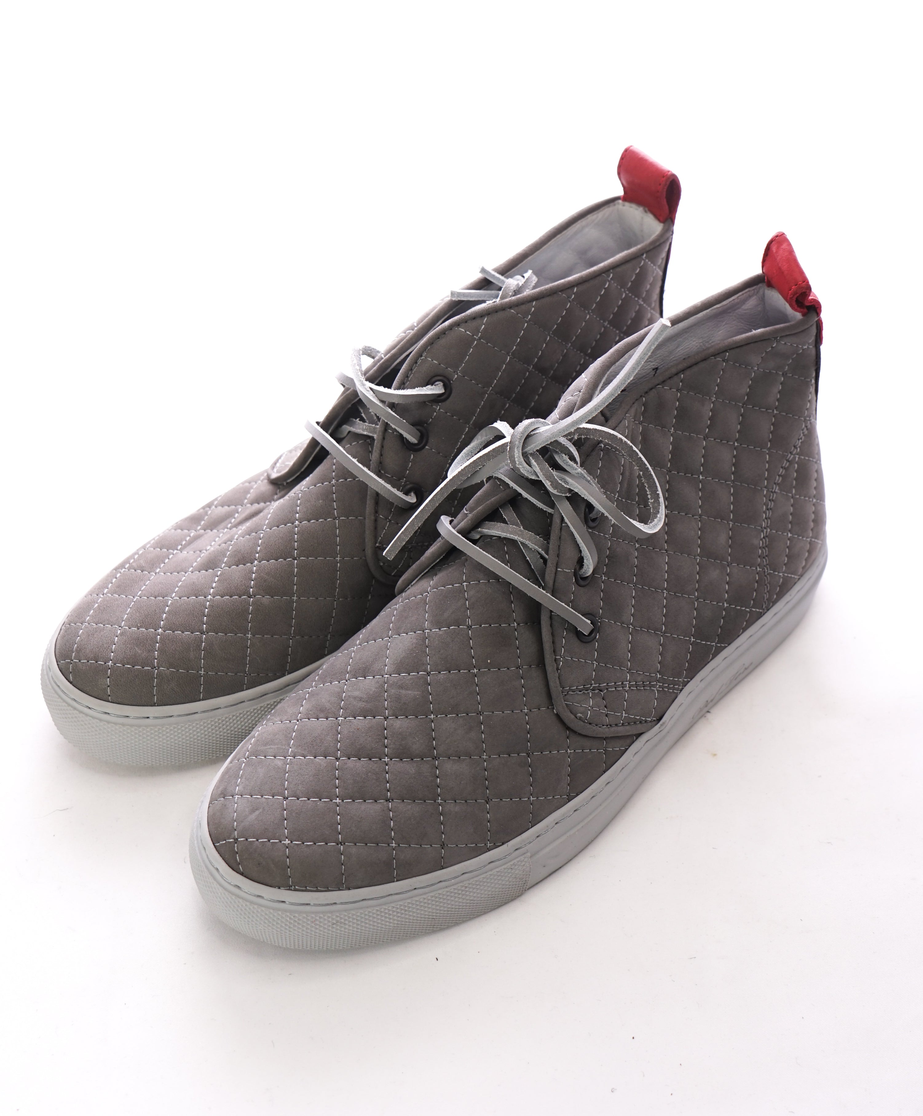 DEL TORO - Made in Italy Gray Quilted Leather High Top Chukka Sneakers - 7