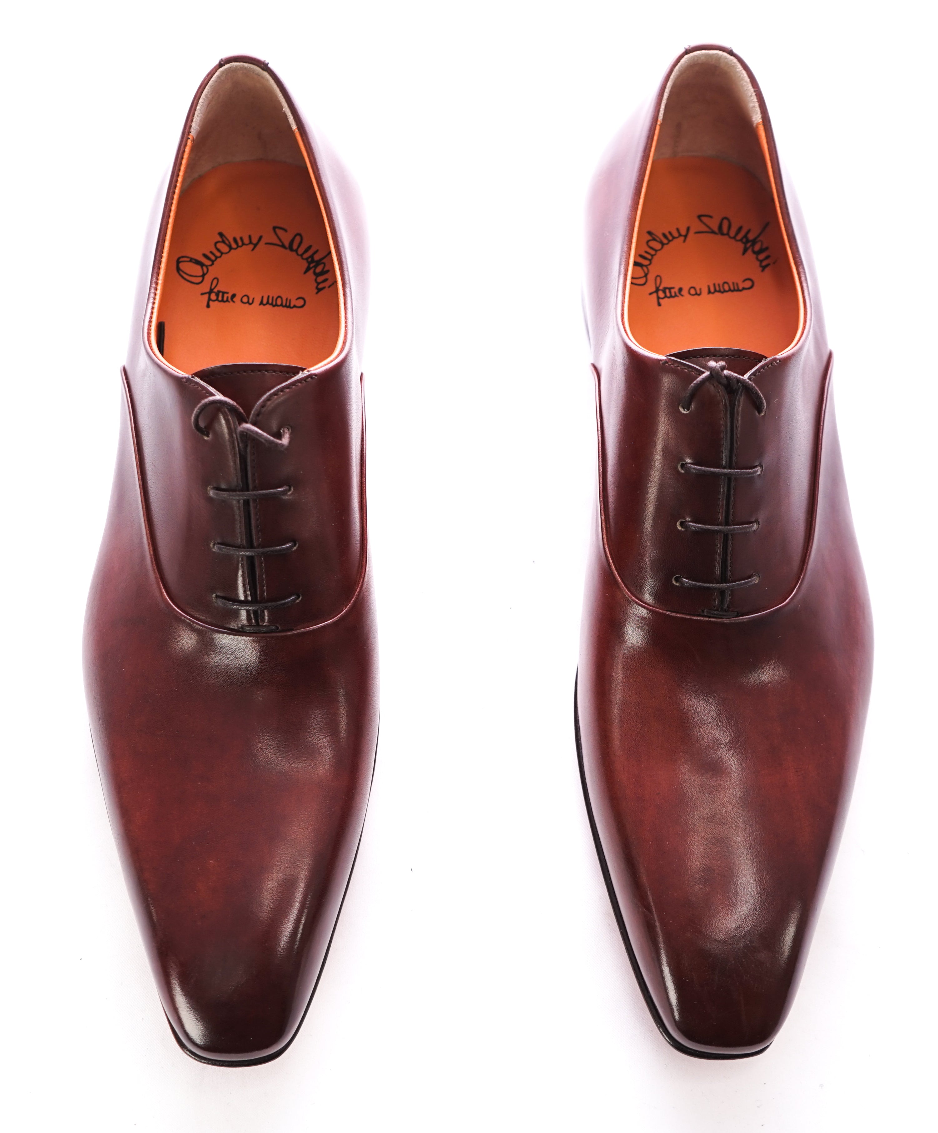 SANTONI - "Fatte A Mano" Hand Patina Burgundy Sleek Silhouette Oxford - 11