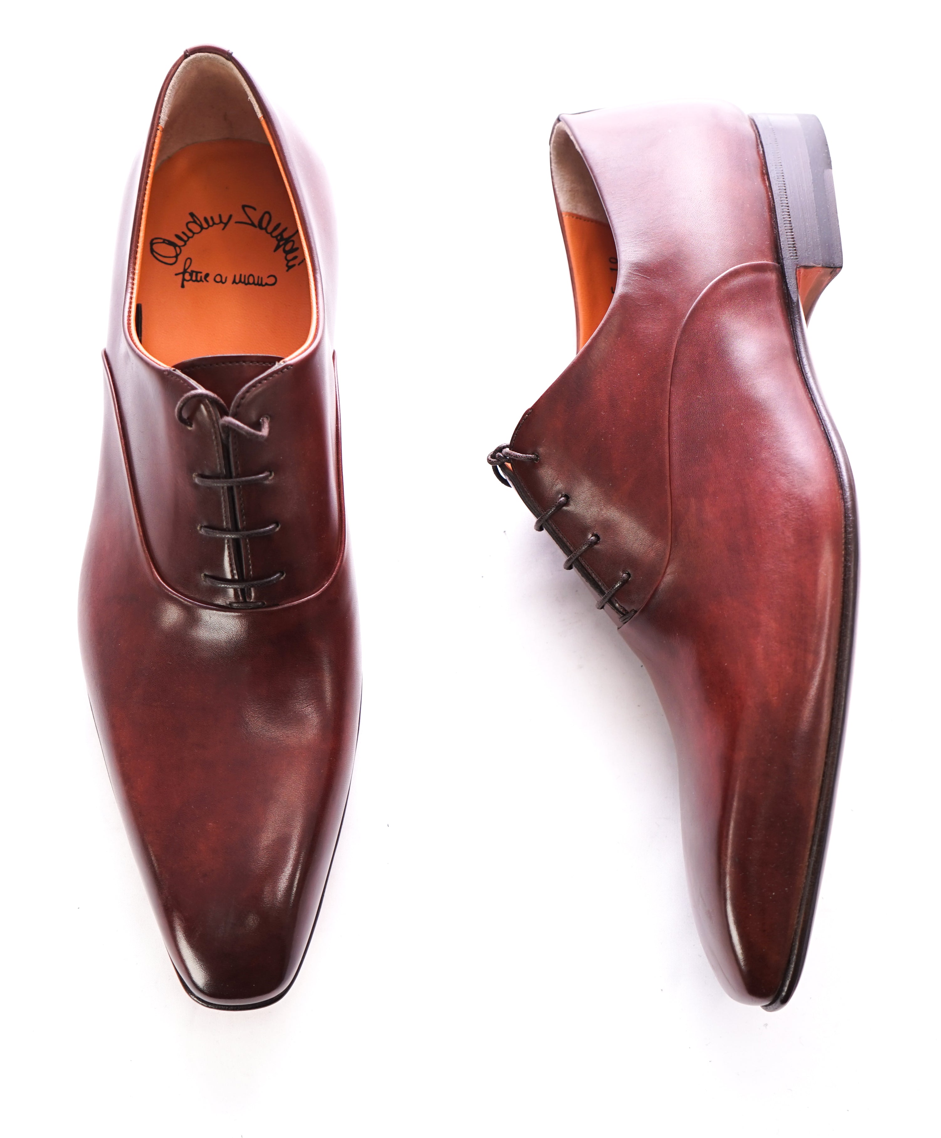 SANTONI - "Fatte A Mano" Hand Patina Burgundy Sleek Silhouette Oxford - 11