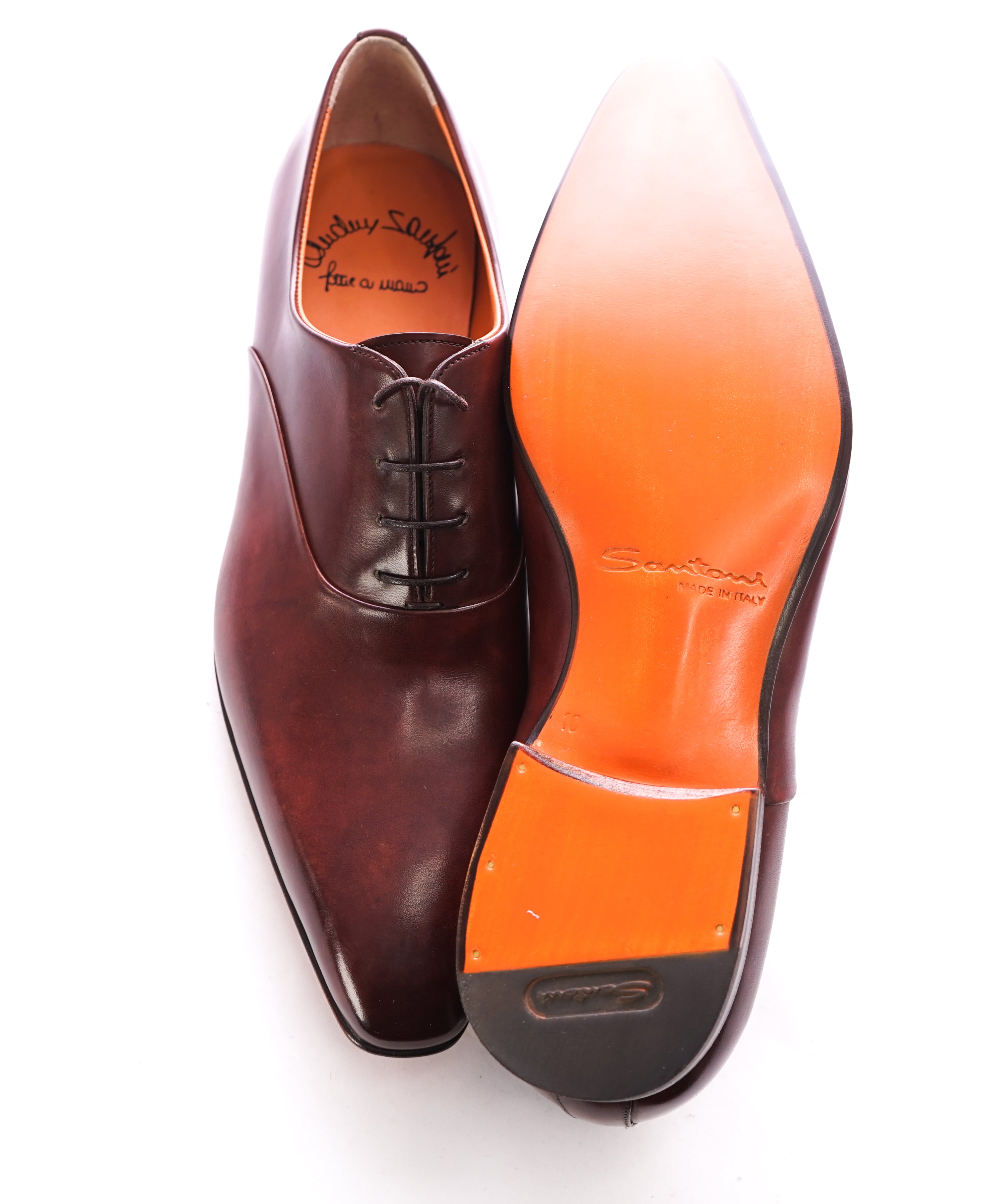 SANTONI - "Fatte A Mano" Hand Patina Burgundy Sleek Silhouette Oxford - 11