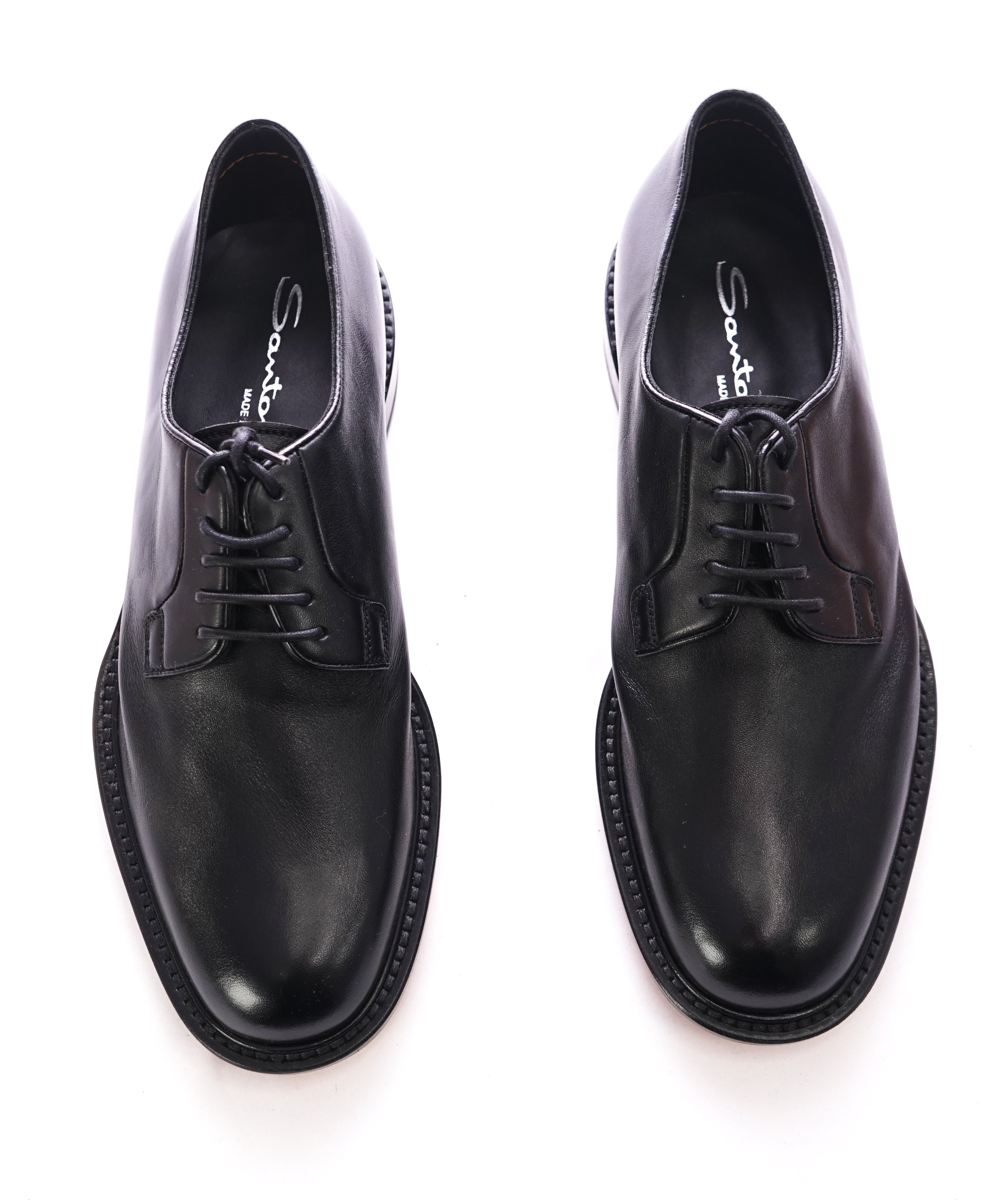 SANTONI -  Made In Italy Black Round Toe Oxfords - 7.5