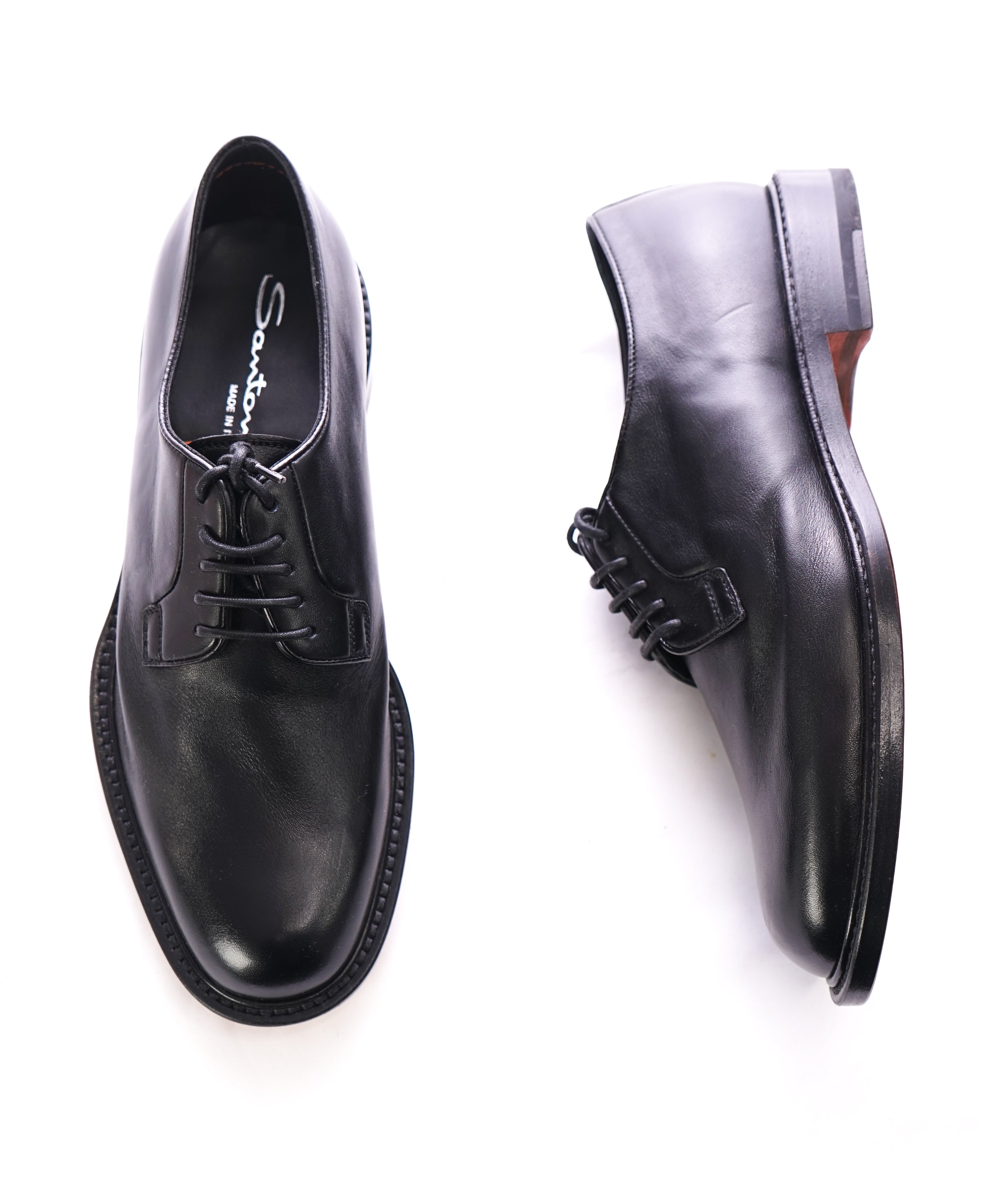 SANTONI -  Made In Italy Black Round Toe Oxfords - 7.5