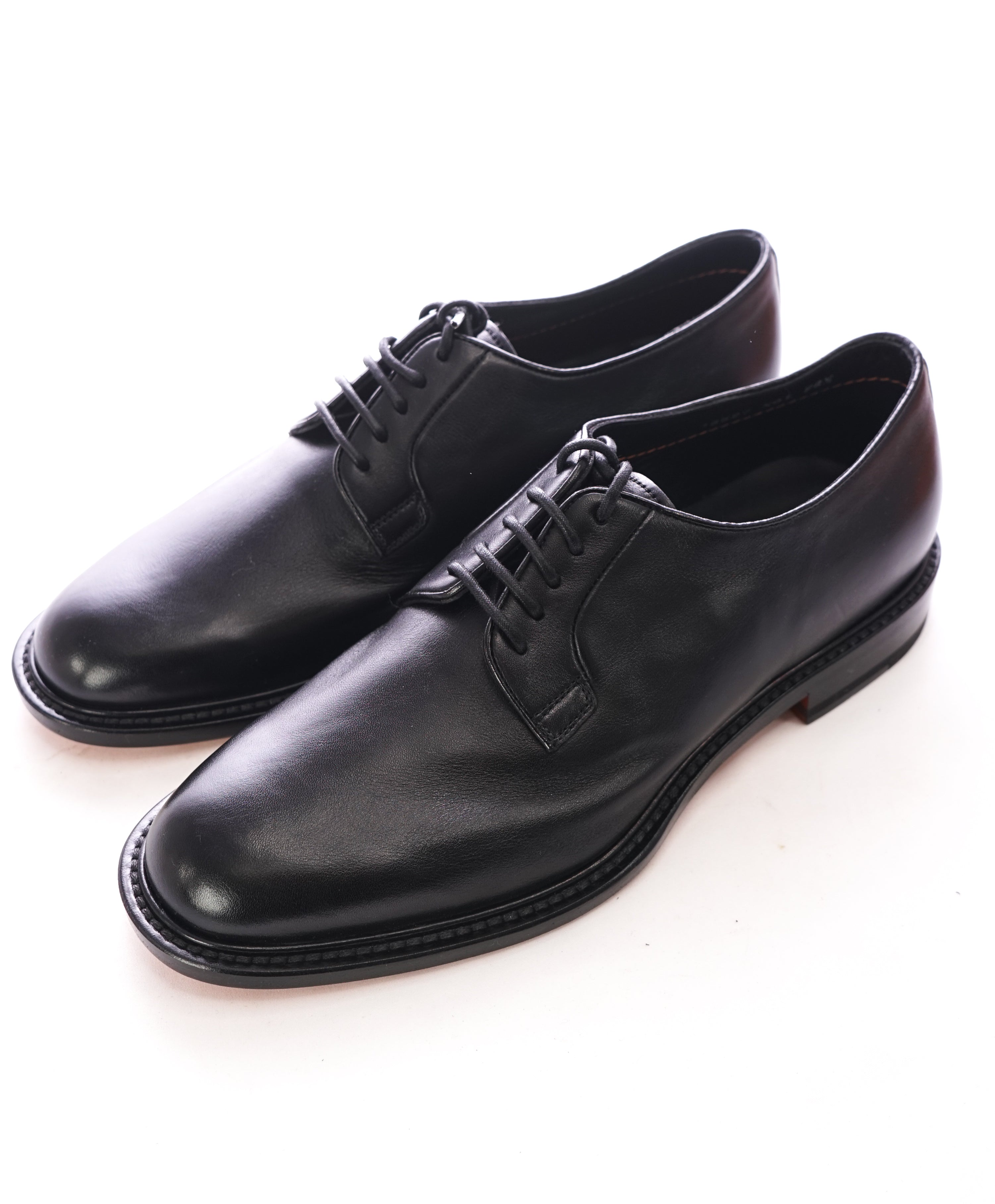 SANTONI -  Made In Italy Black Round Toe Oxfords - 7.5