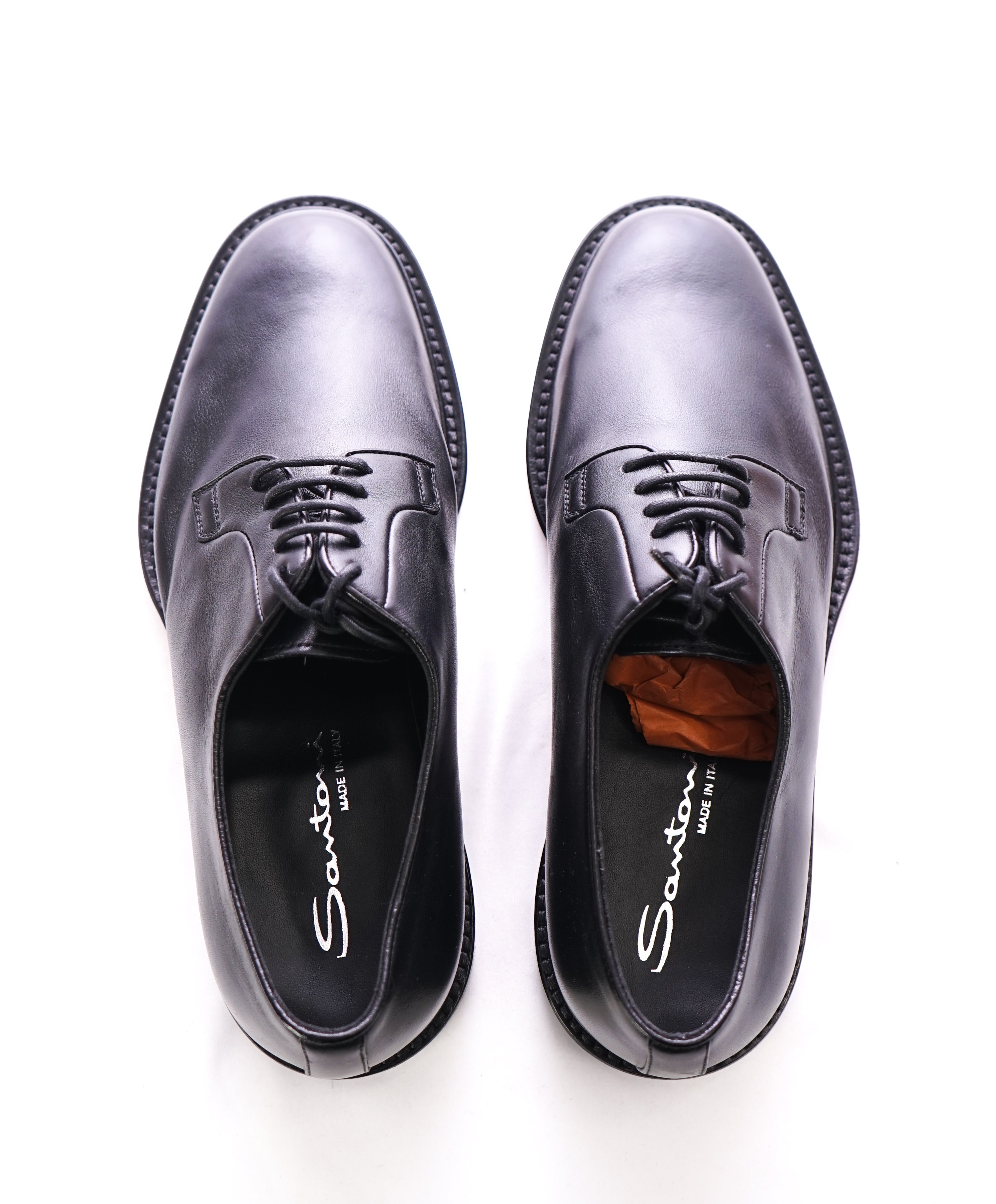 SANTONI -  Made In Italy Black Round Toe Oxfords - 7.5