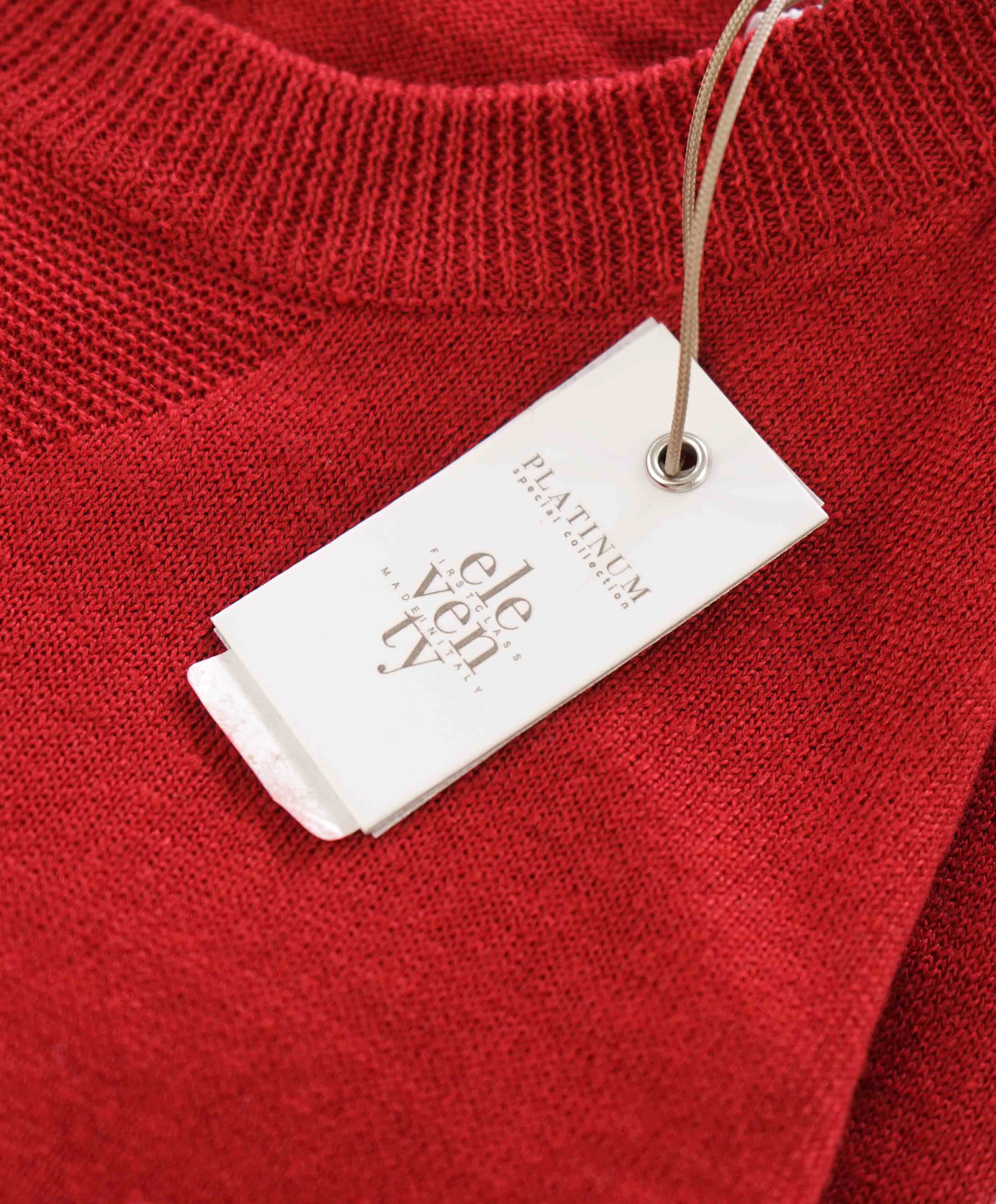 $395 ELEVENTY - Red Crewneck Premium Pure Wool Sweater - M