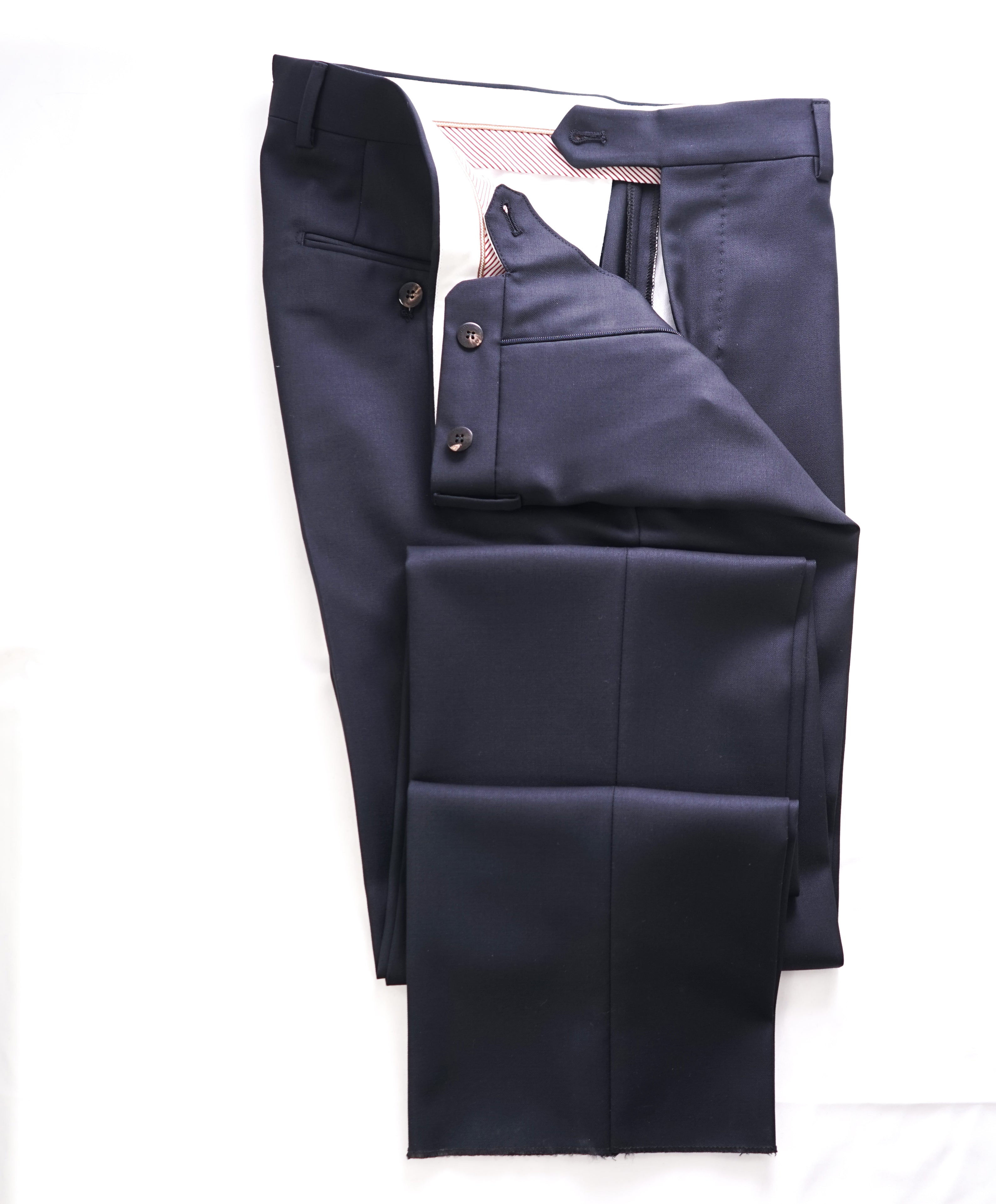 LUCIANO BARBERA - ITALY Navy Blue W/ Brown Buttons Wool Dress Pants - 32W