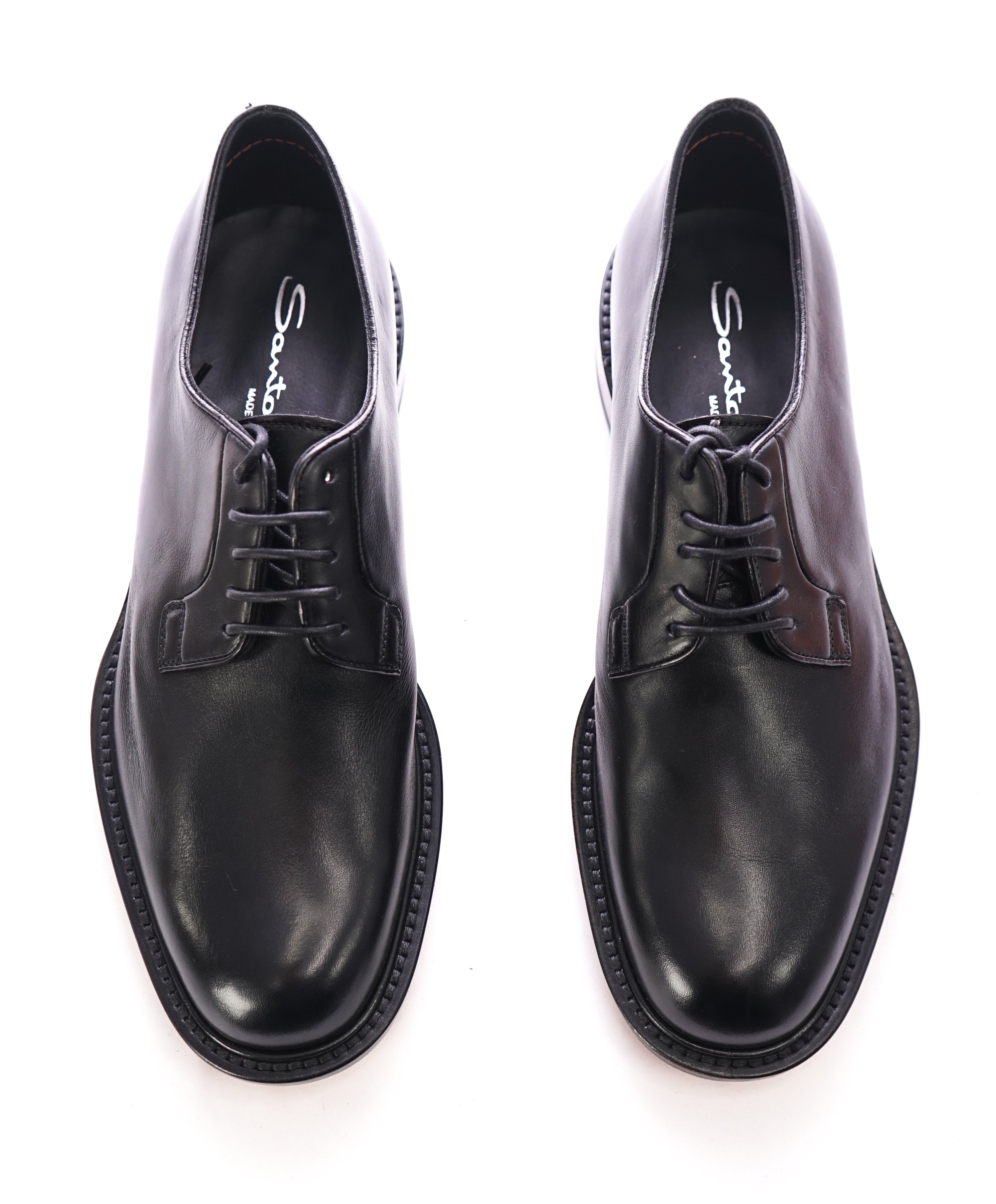 SANTONI -  Made In Italy Black Round Toe Oxfords - 8.5