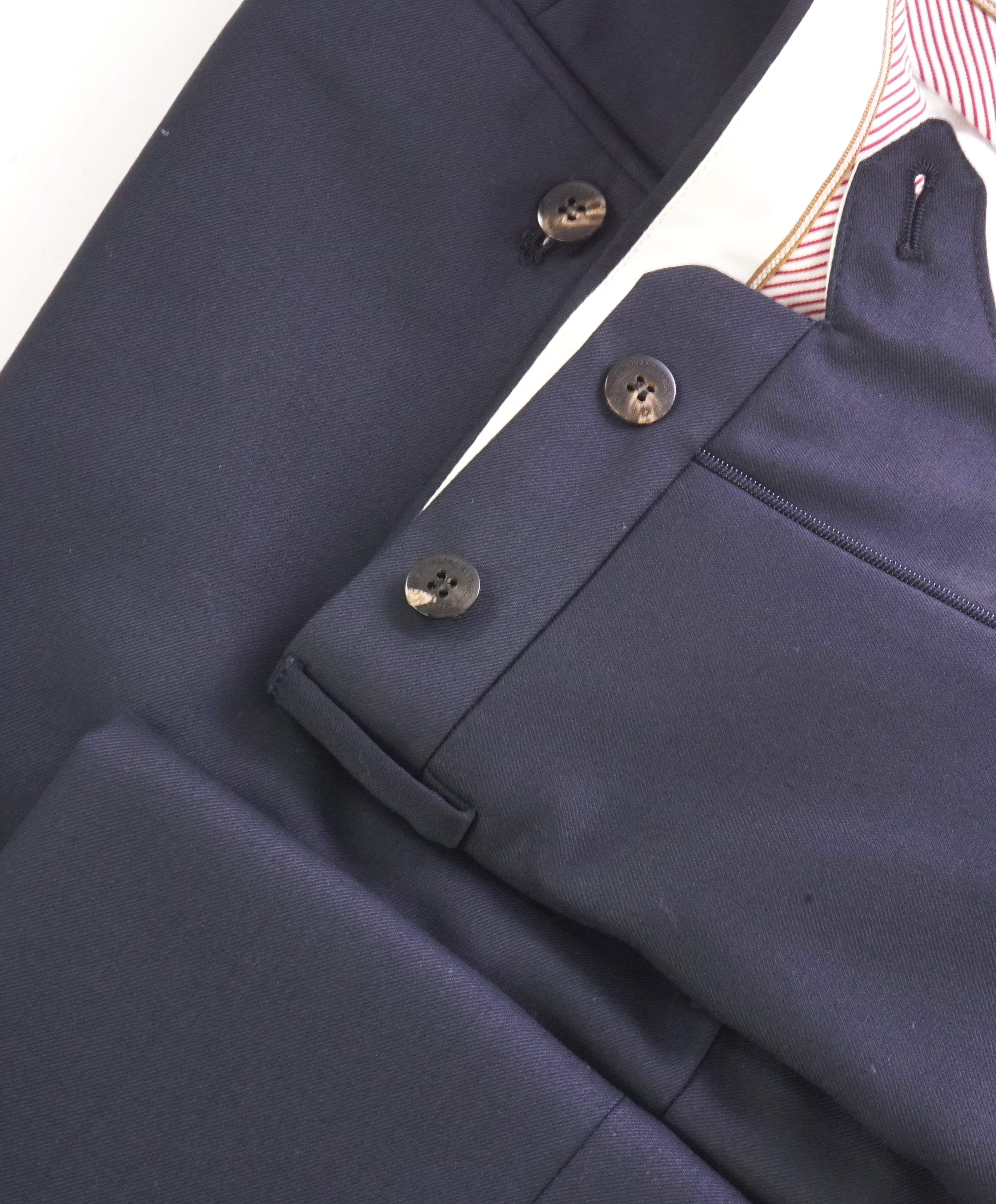 LUCIANO BARBERA - ITALY Navy Blue W/ Brown Buttons Wool Dress Pants - 32W