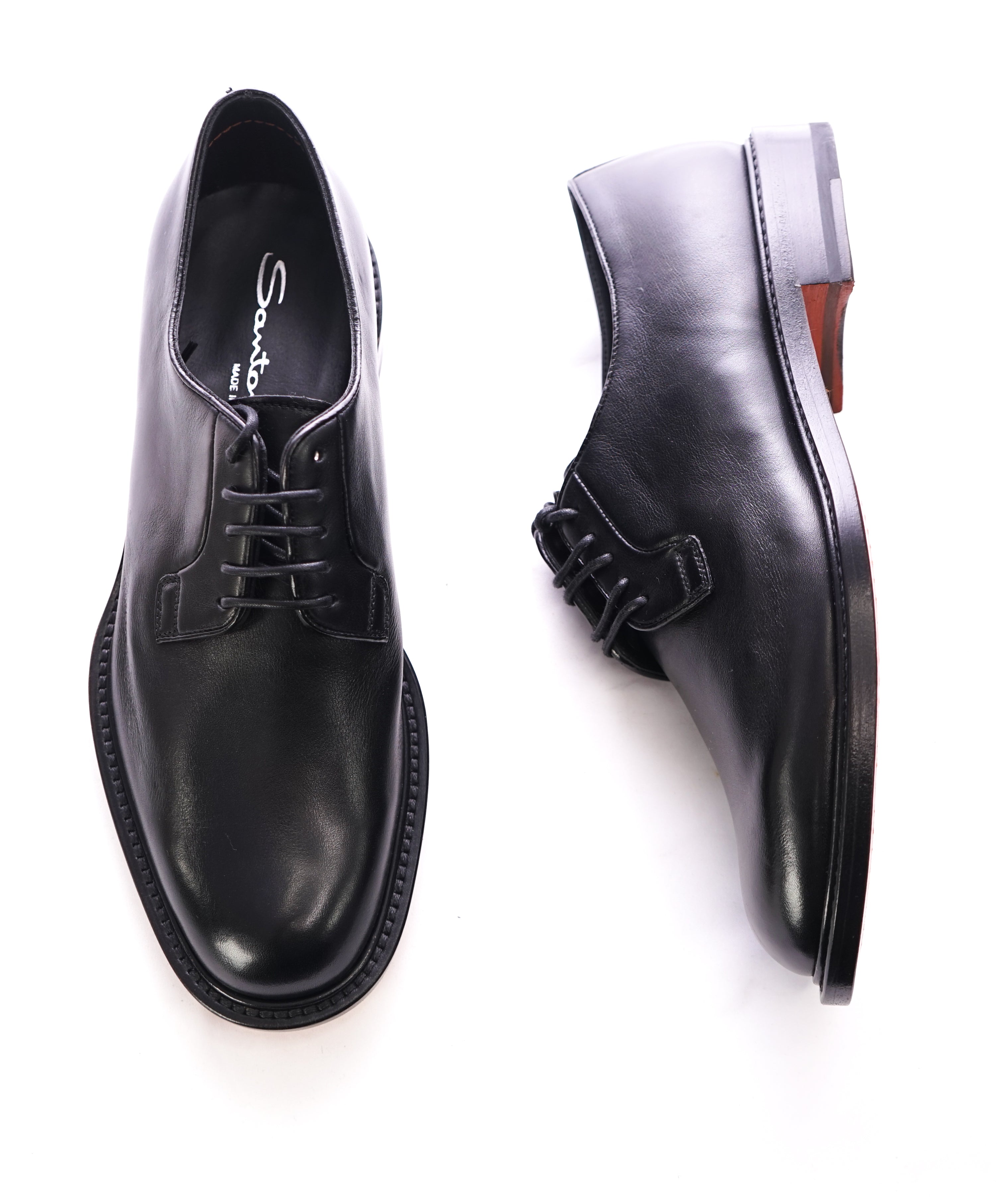 SANTONI -  Made In Italy Black Round Toe Oxfords - 8.5