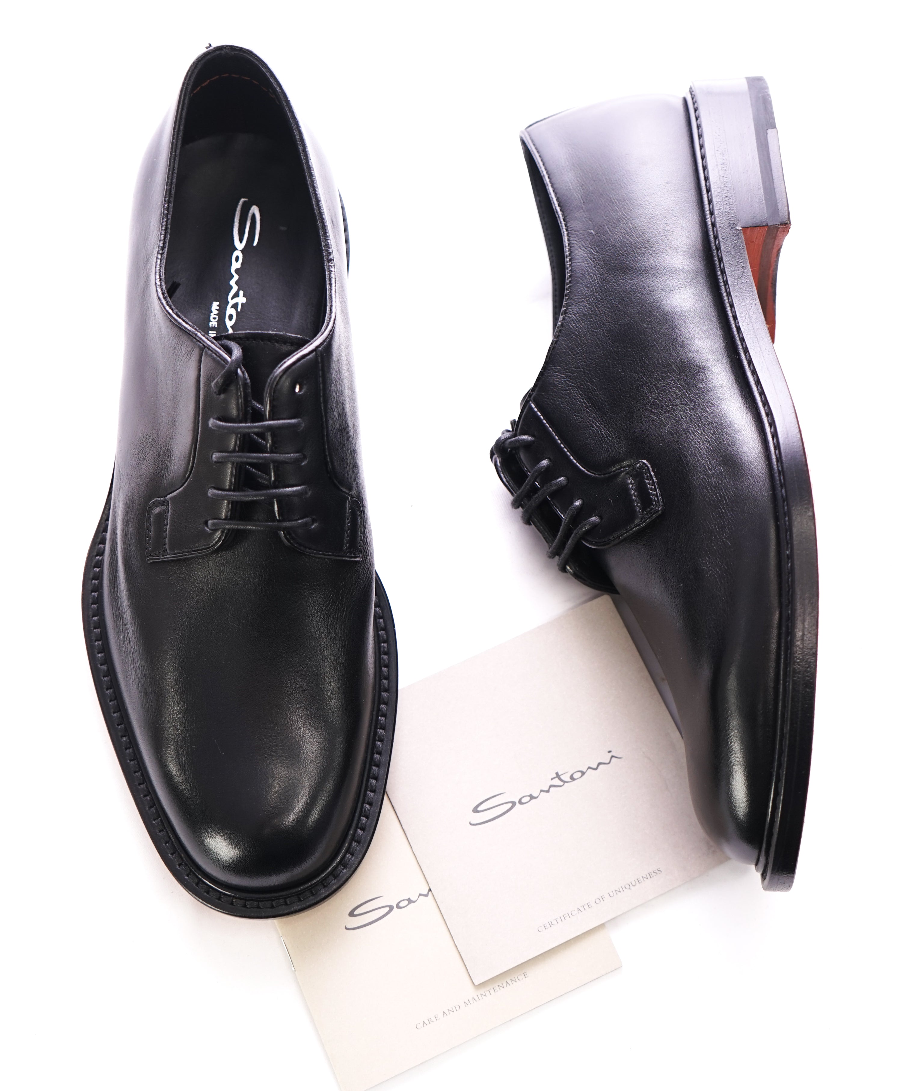 SANTONI -  Made In Italy Black Round Toe Oxfords - 8.5