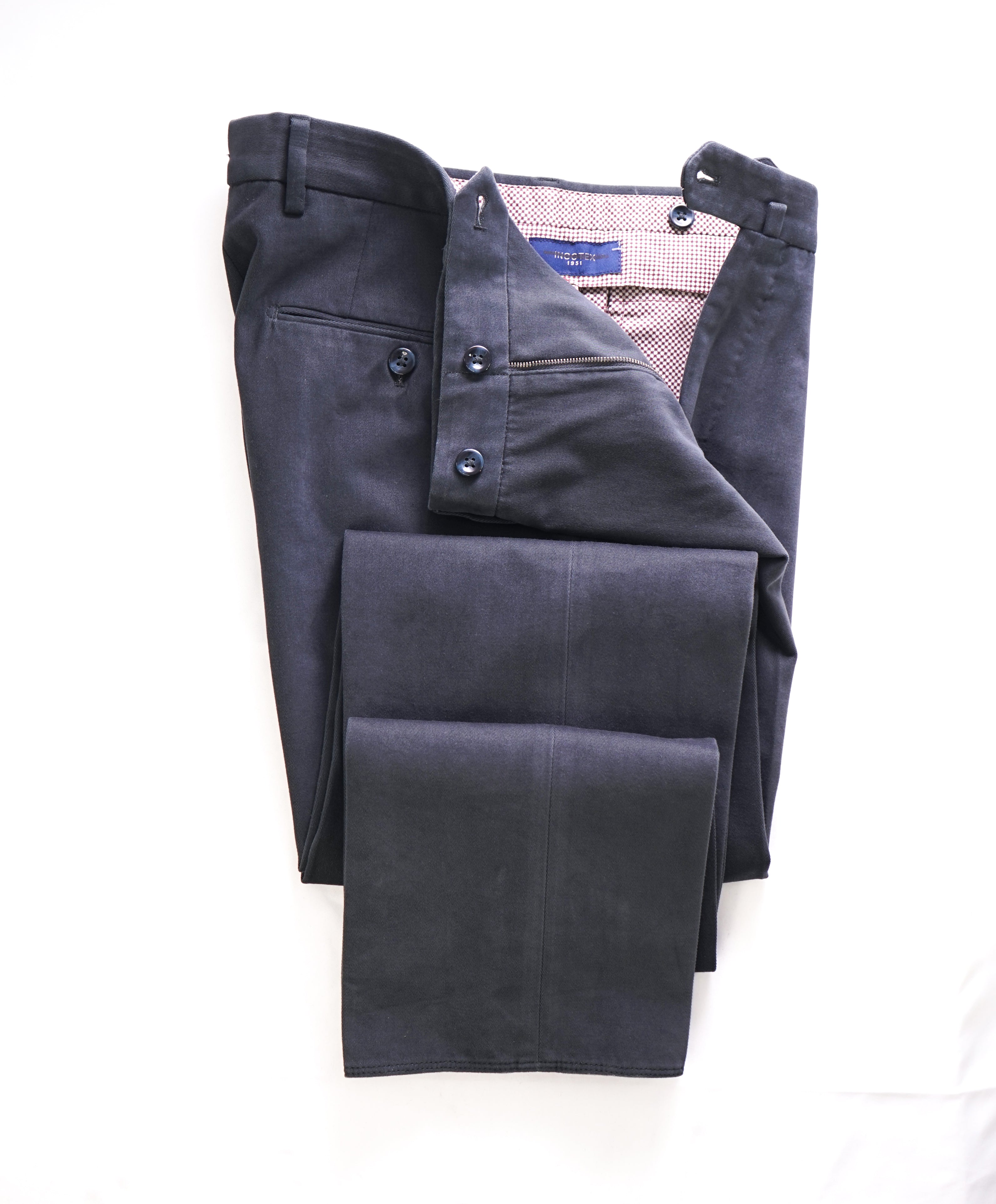 INCOTEX - WOOL/COTTON Flat Front Gray Blue Pants  -  30W